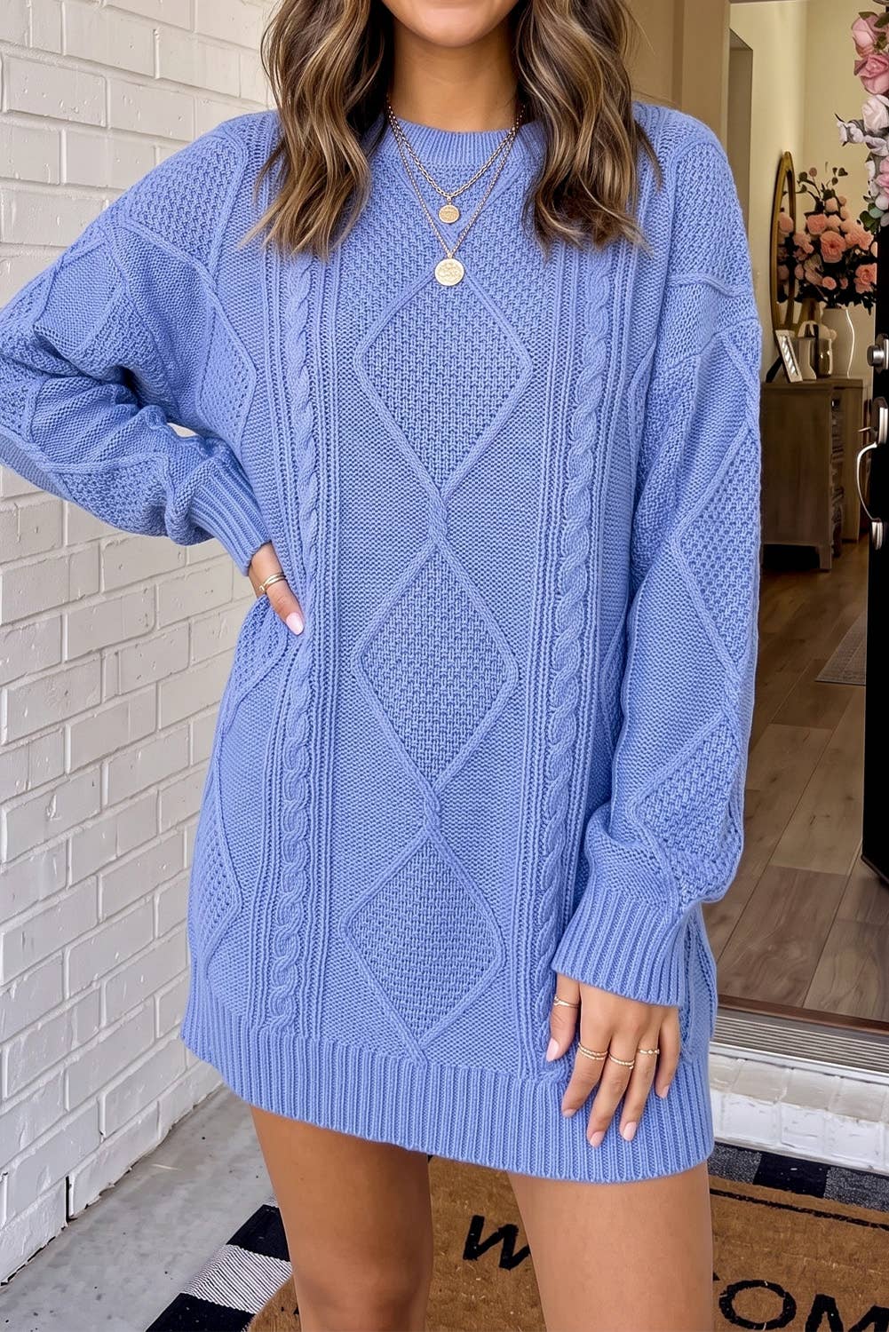 Cable Knit Loose Fit Sweater Mini Dress