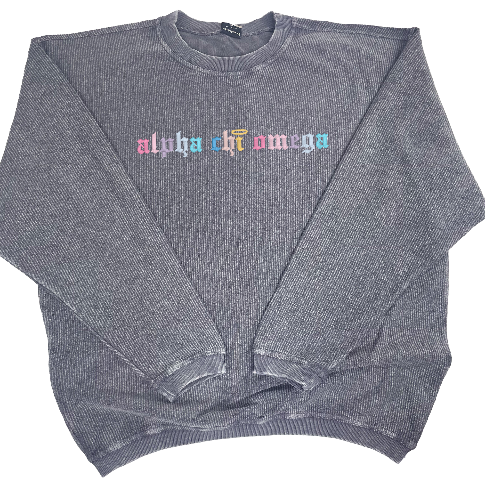 Alpha Chi Omega Corded Crewneck Sweatshirt - Embroidered Old English Font