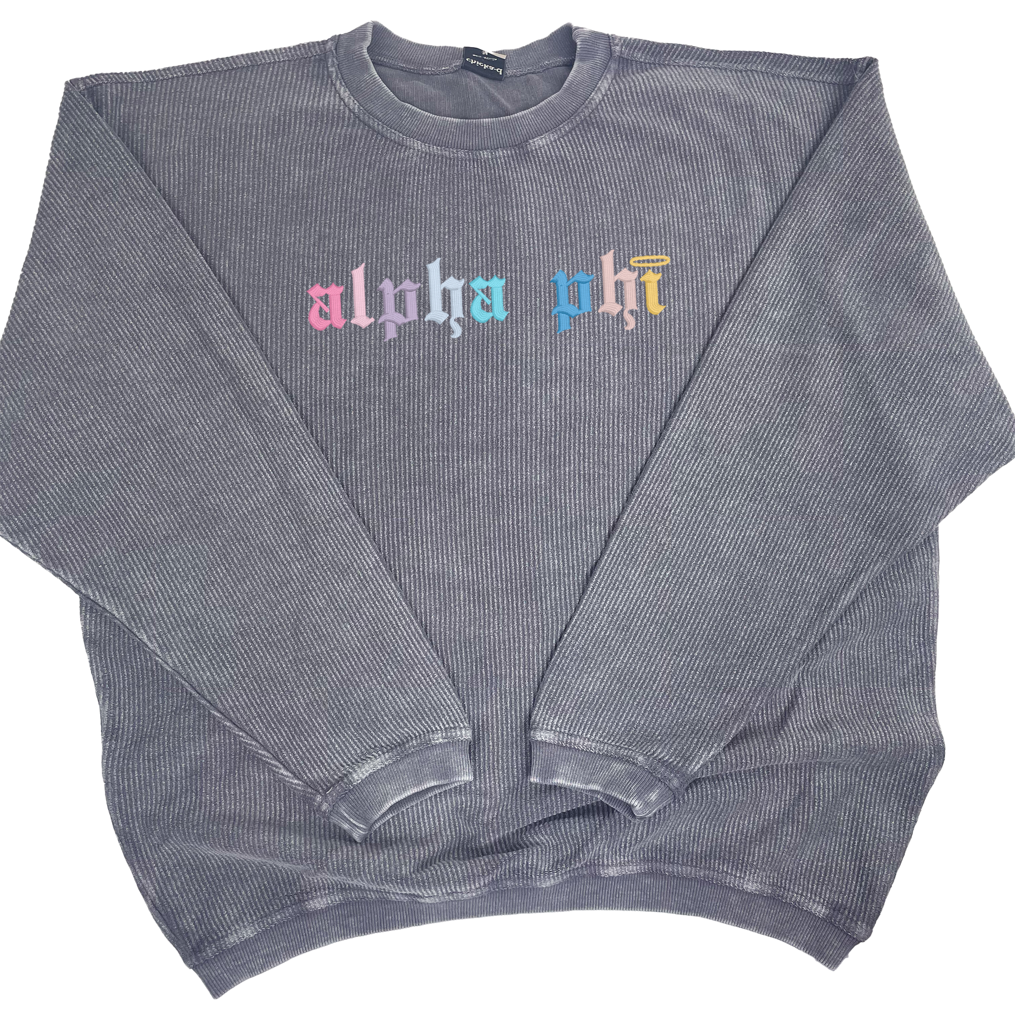 Alpha Phi Corded Crewneck Sweatshirt - Embroidered Old English Font