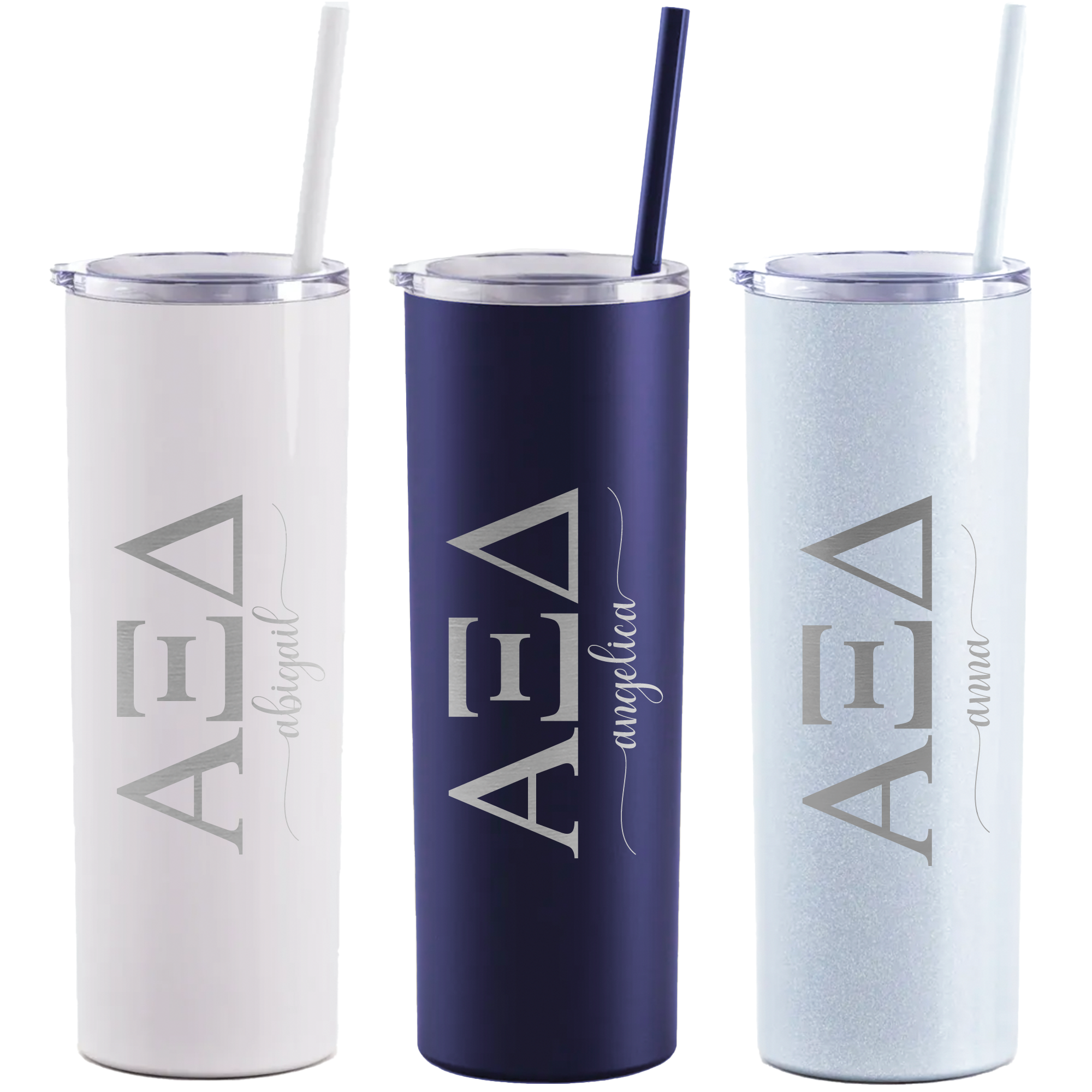 Alpha Xi Delta - Personalized Skinny Tumbler with Straw