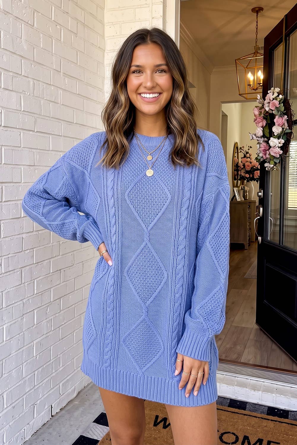 Cable Knit Loose Fit Sweater Mini Dress