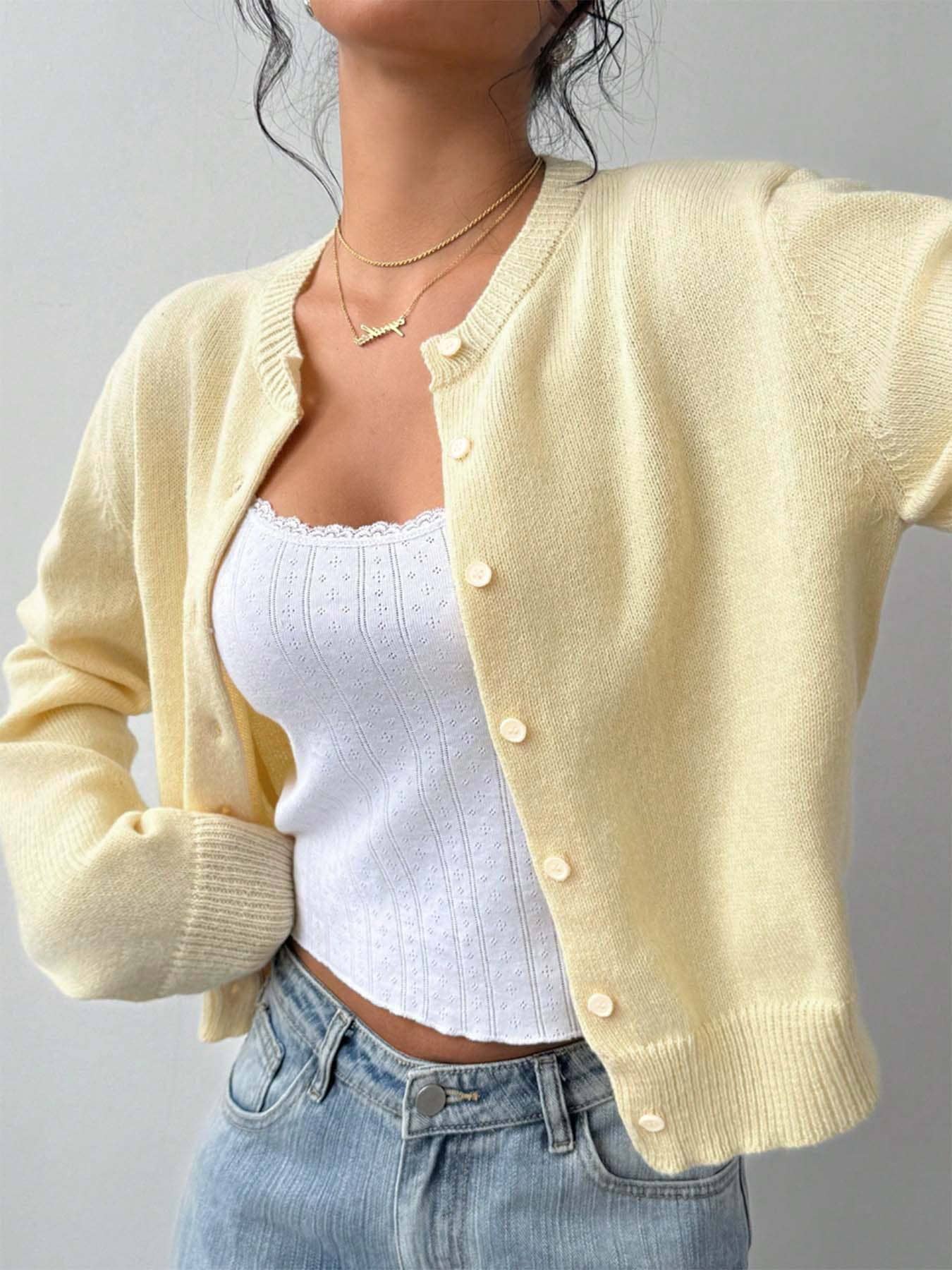 Soft Knit Button-Front Cropped Cardigan