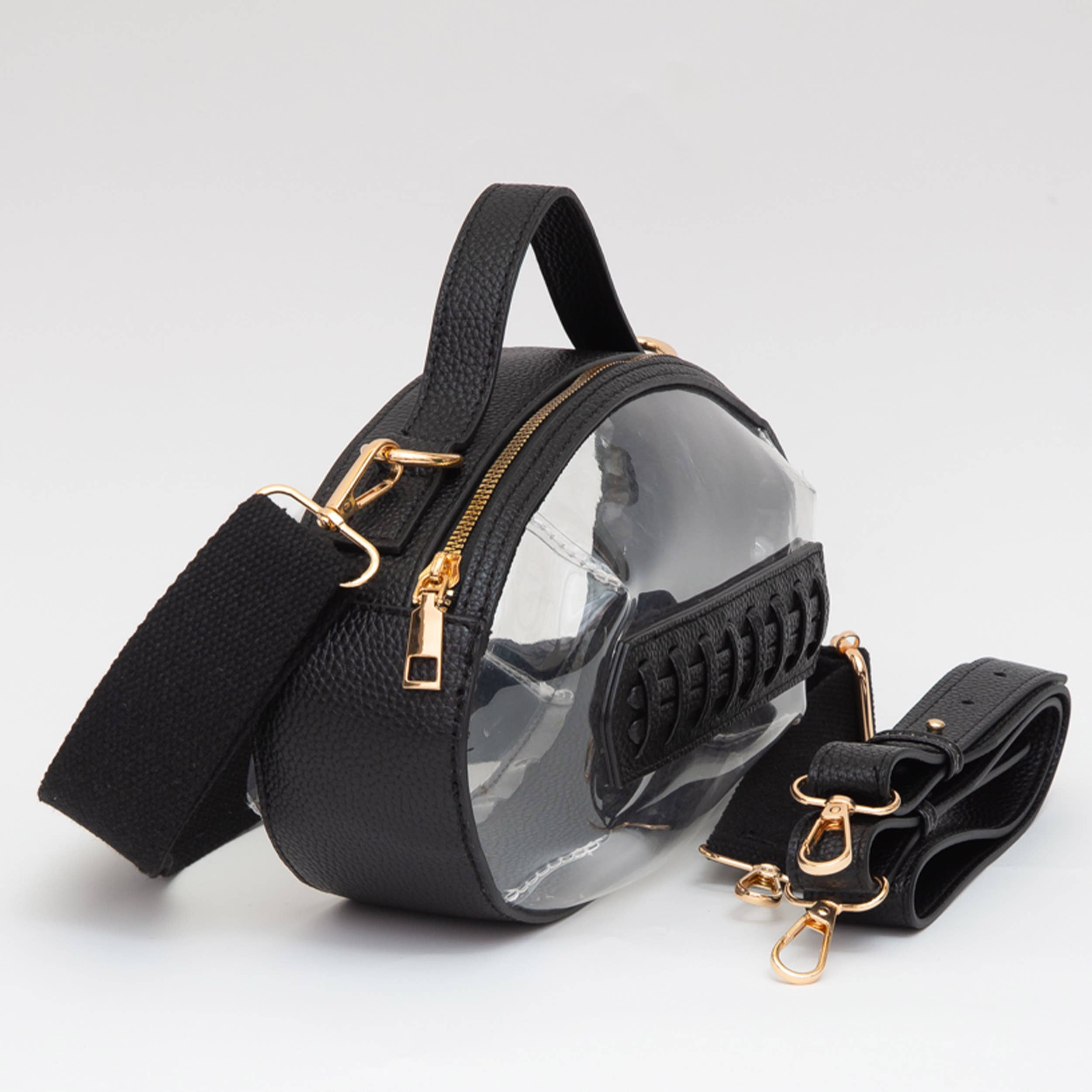 Foot Ball Shape Transparent Clear Stadium Bag: Black