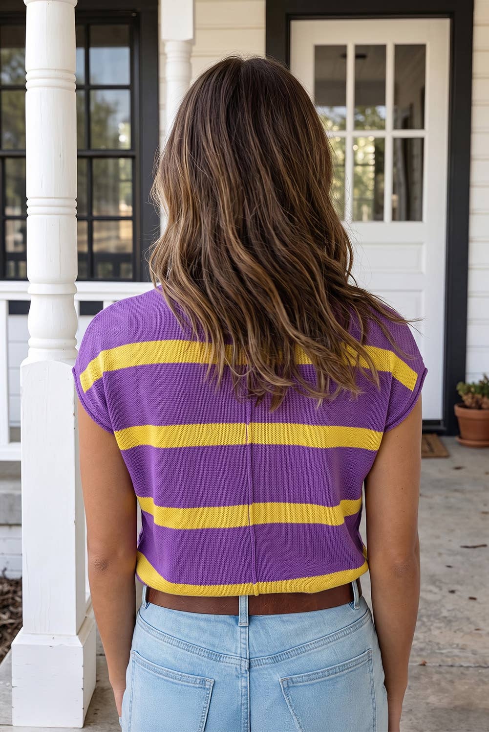 Striped Cap Sleeve Knit Sweater