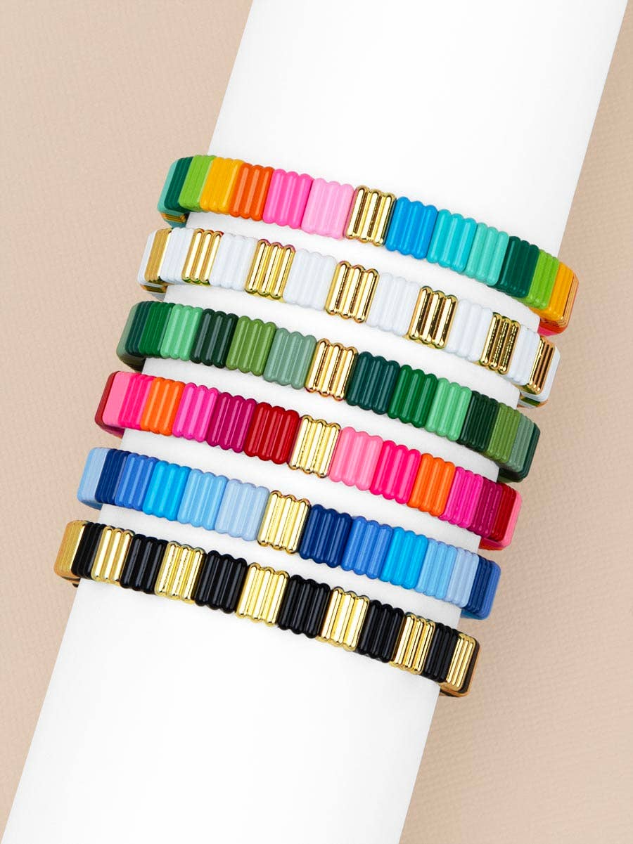 Ribbed Enamel Stretch Bracelet