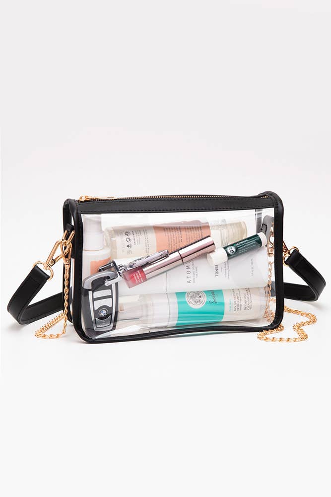 Clear Rectangle Stadium Concert Crossbody Bag: Gold