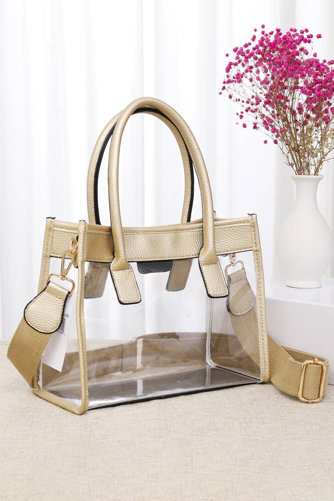 Color Trim Clear Hand Bag: Gold