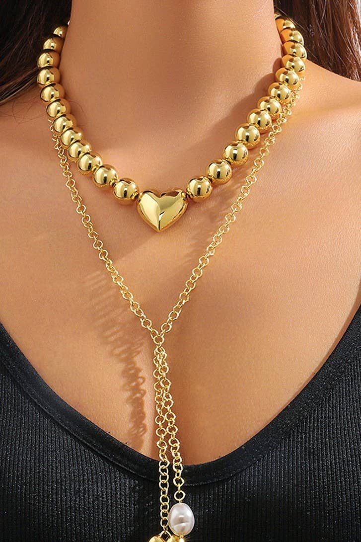PUFFY HEART BALL CHAIN NECKLACE | 40NK9484