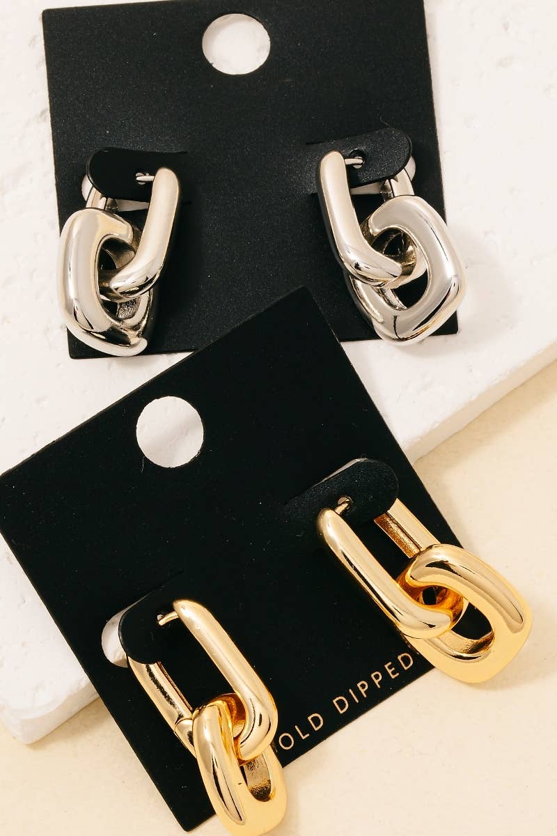 Gold Dipped Square And Rectangle Hoop Earrings