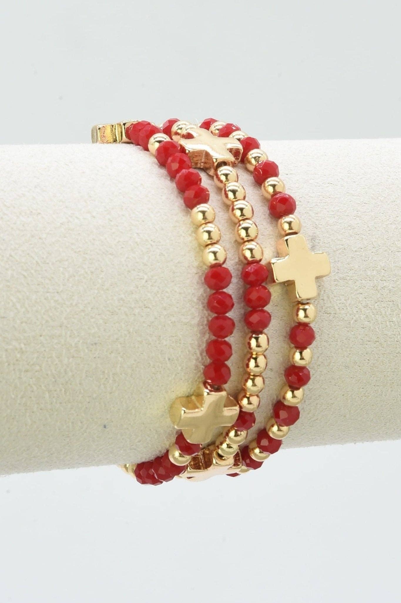 Clara Three-Piece Glass Bead Cross Bracelet Set