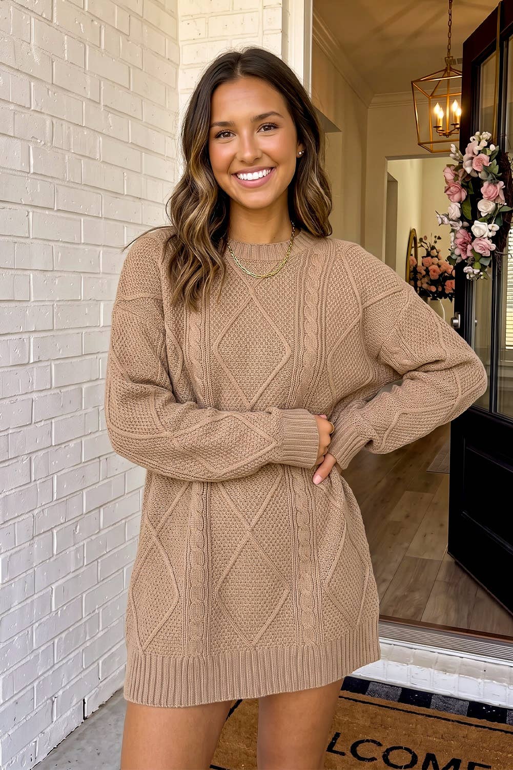 Cable Knit Loose Fit Sweater Mini Dress