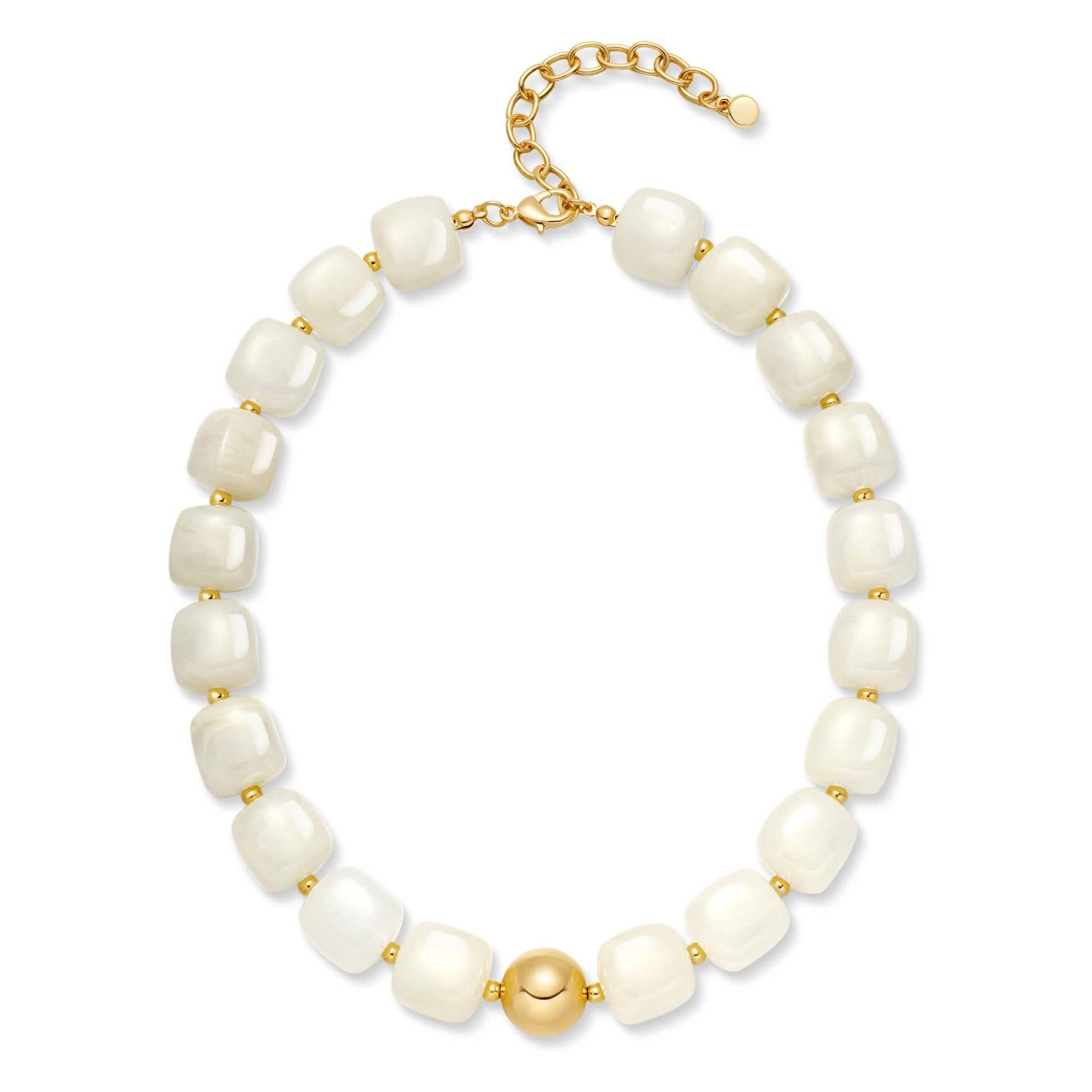 Square Resin Bead Necklace With Gold Ball Detail