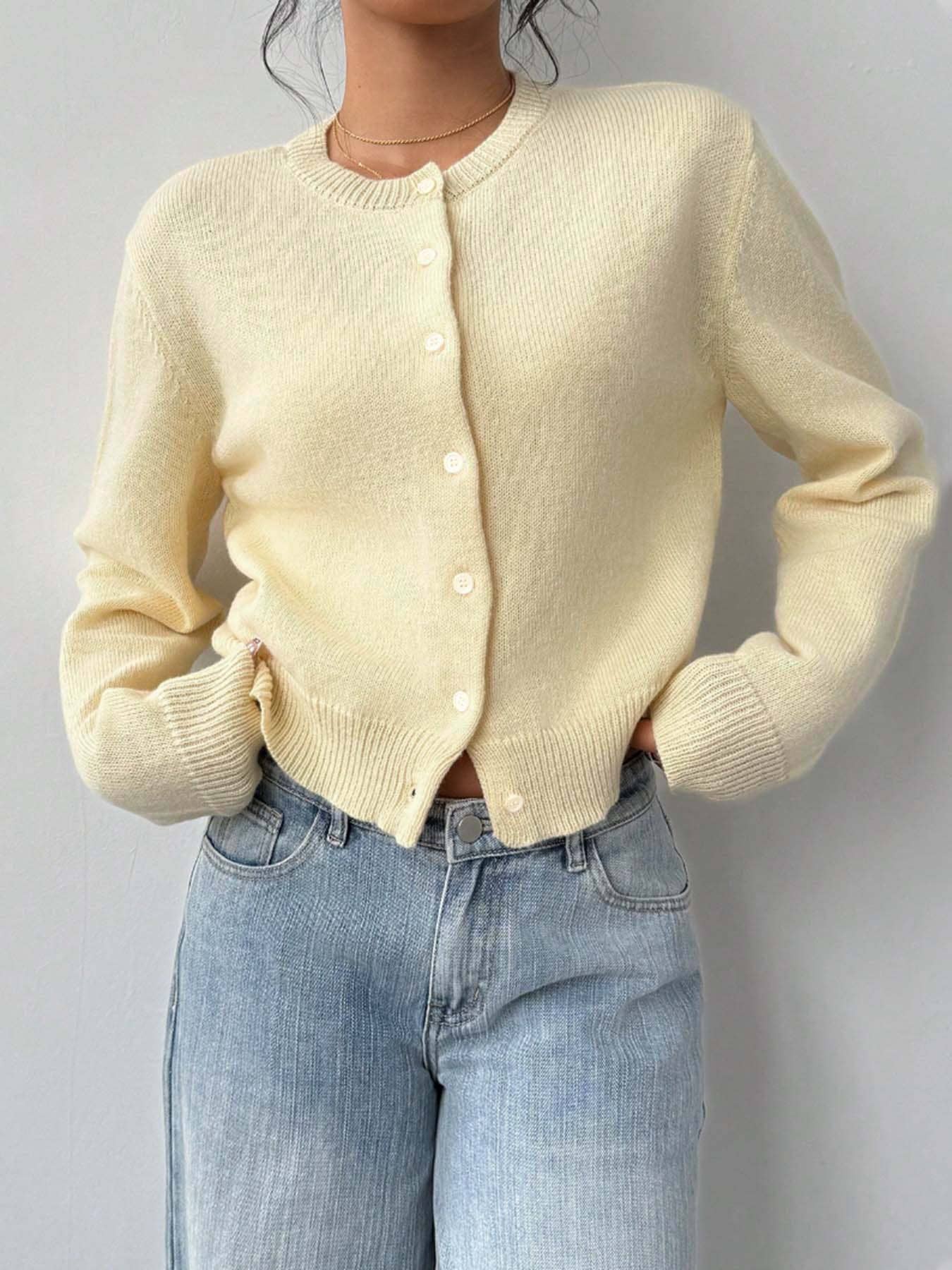 Soft Knit Button-Front Cropped Cardigan