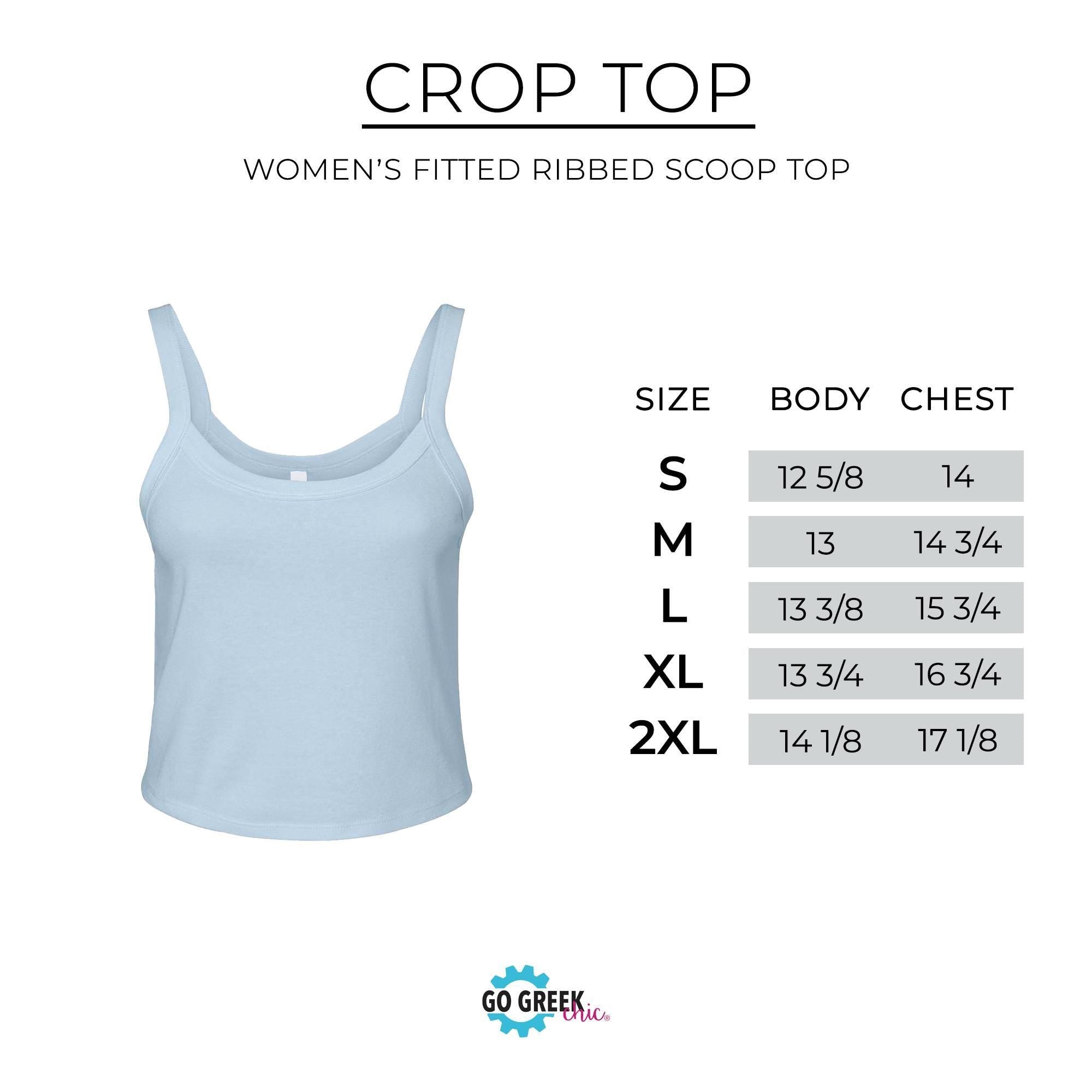 The image is a cropped top image with a size chart for women's fitted ribbed scoop tops.