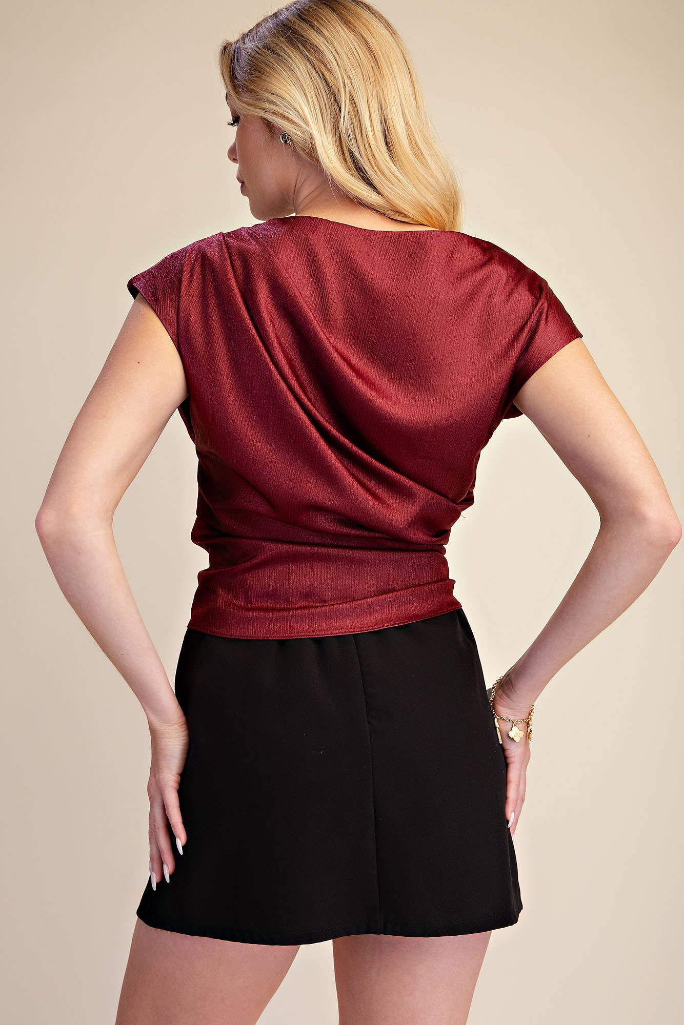 Asymmetrical Neck Waist Tie Blouse