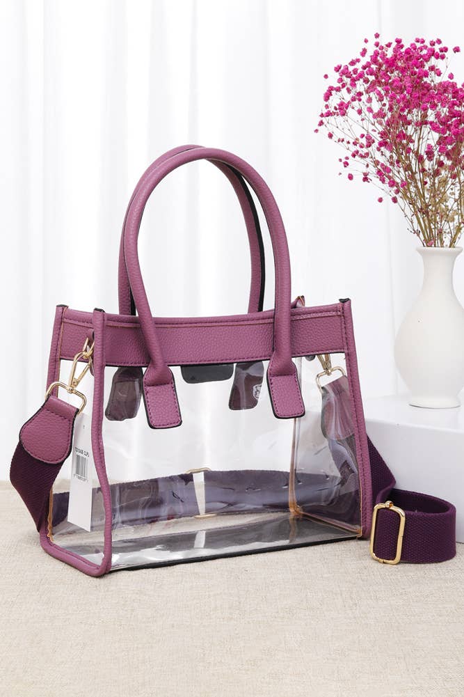 Color Trim Clear Hand Bag: Gold