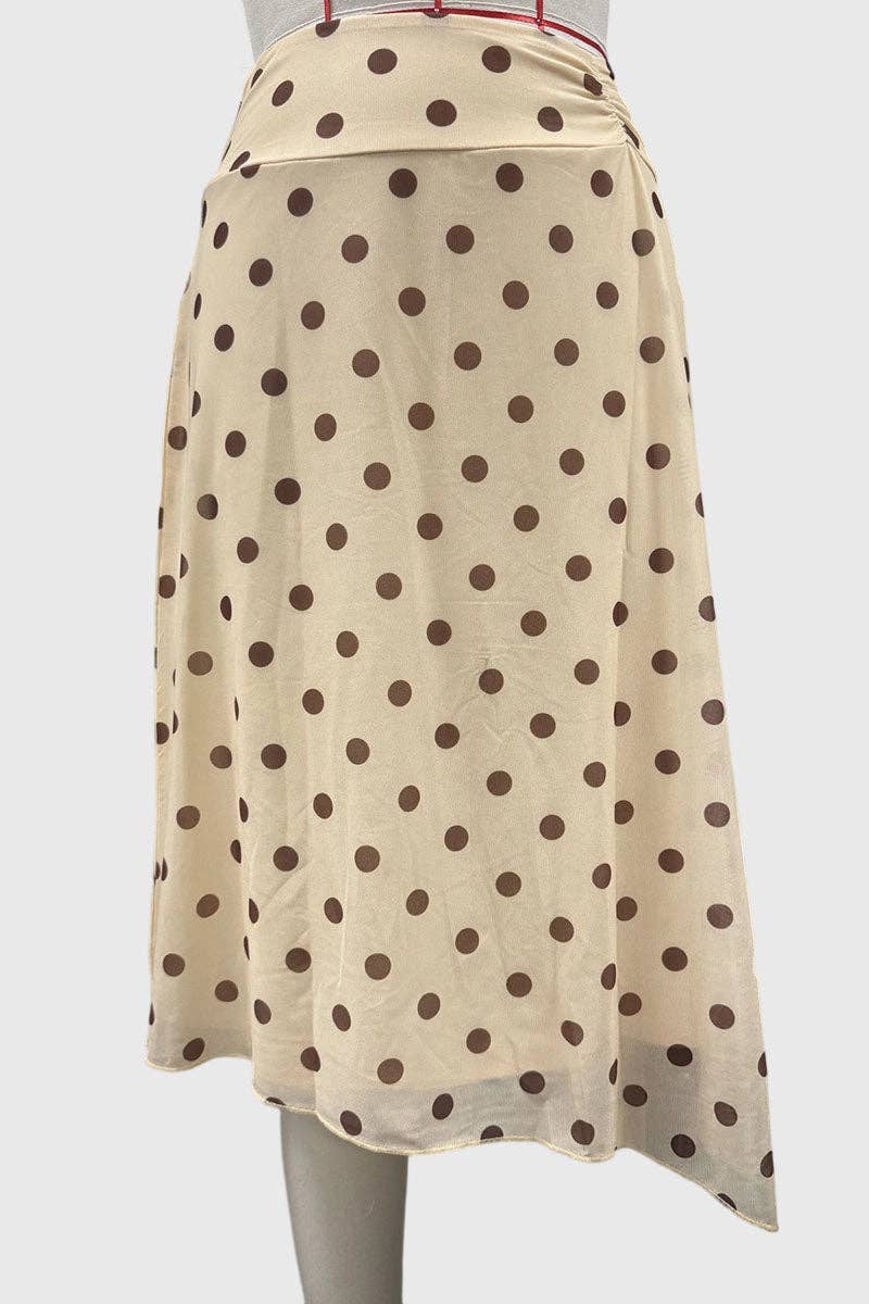 Polka Dot Asymmetrical Hem Midi Skirt