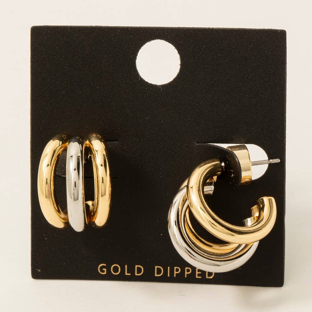 Gold Dipped Two Tone Layered Tube Hoop Earrings