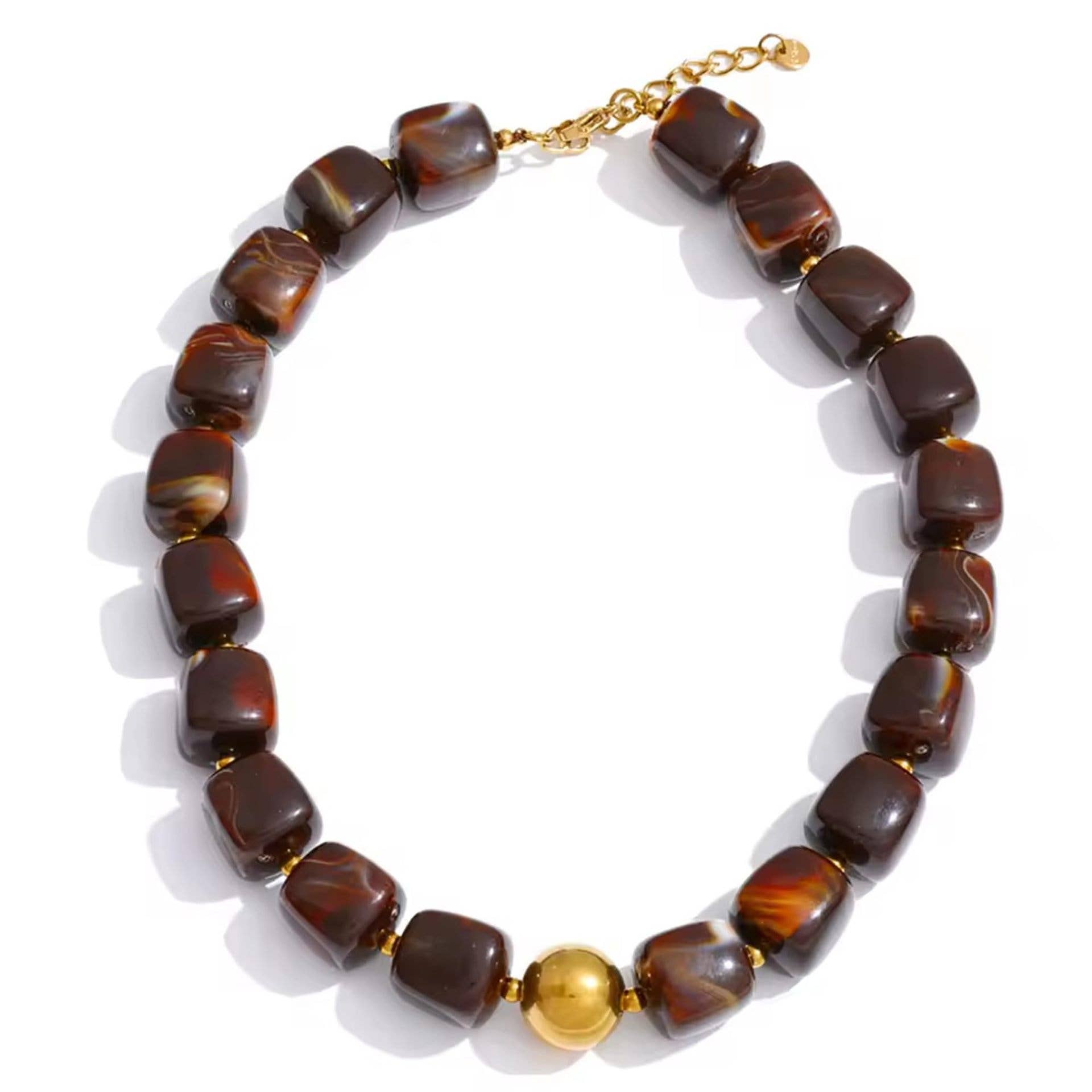 Square Resin Bead Necklace With Gold Ball Detail