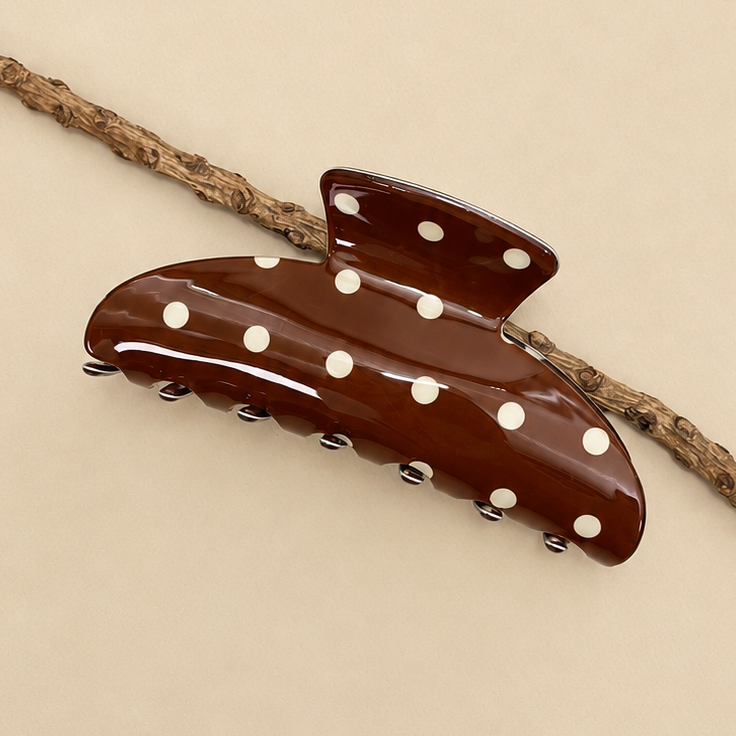 Retro Polka Dot Hair Claw - Glossy Spotted French