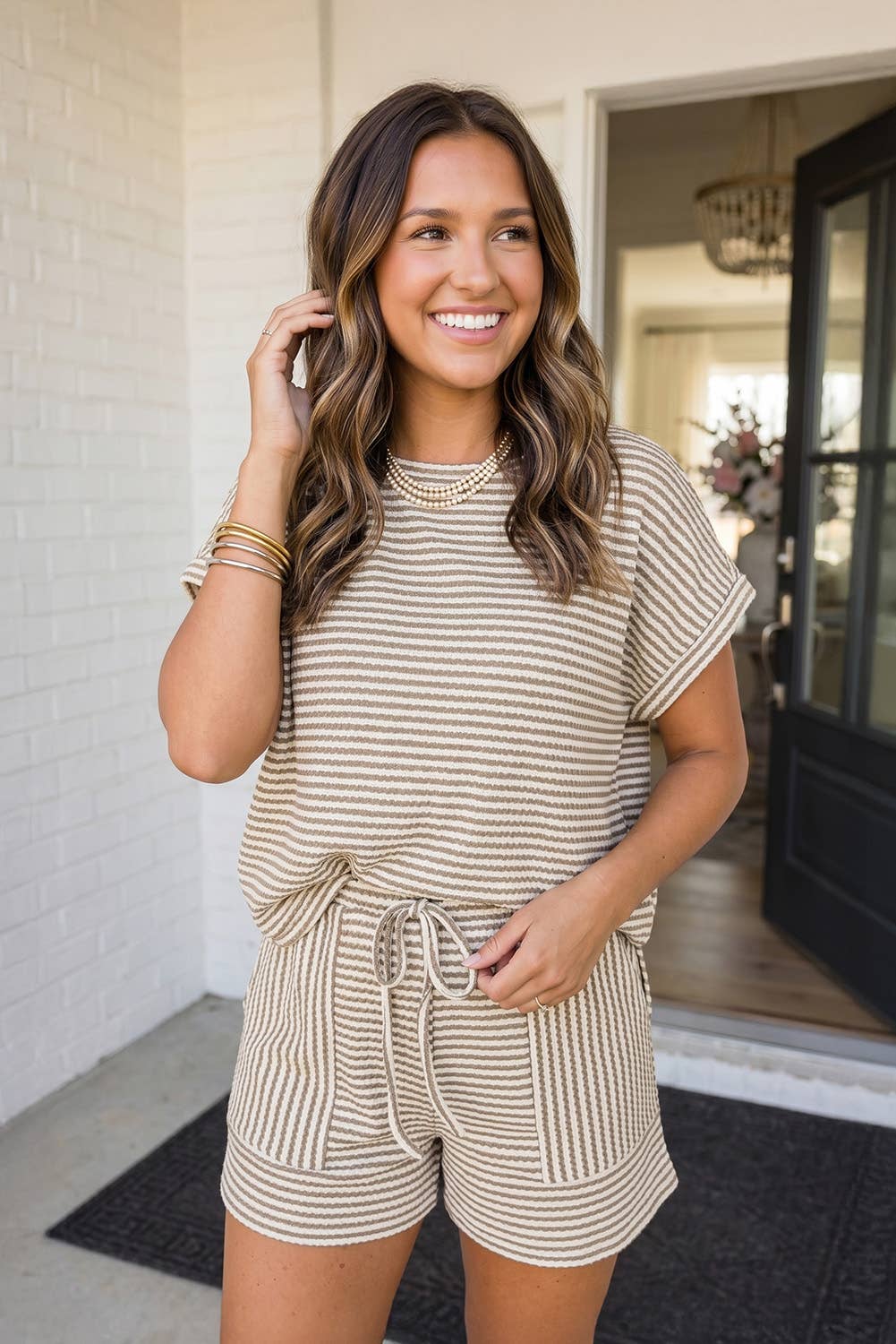 LAS Stripe Breathable Textured Knit Shorts Set (S-XL)