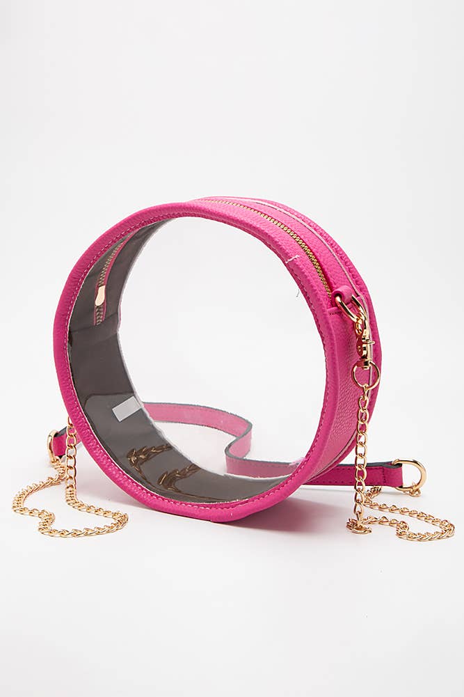 Solid Color Trim Clear Round Crossbody Bag: Gold