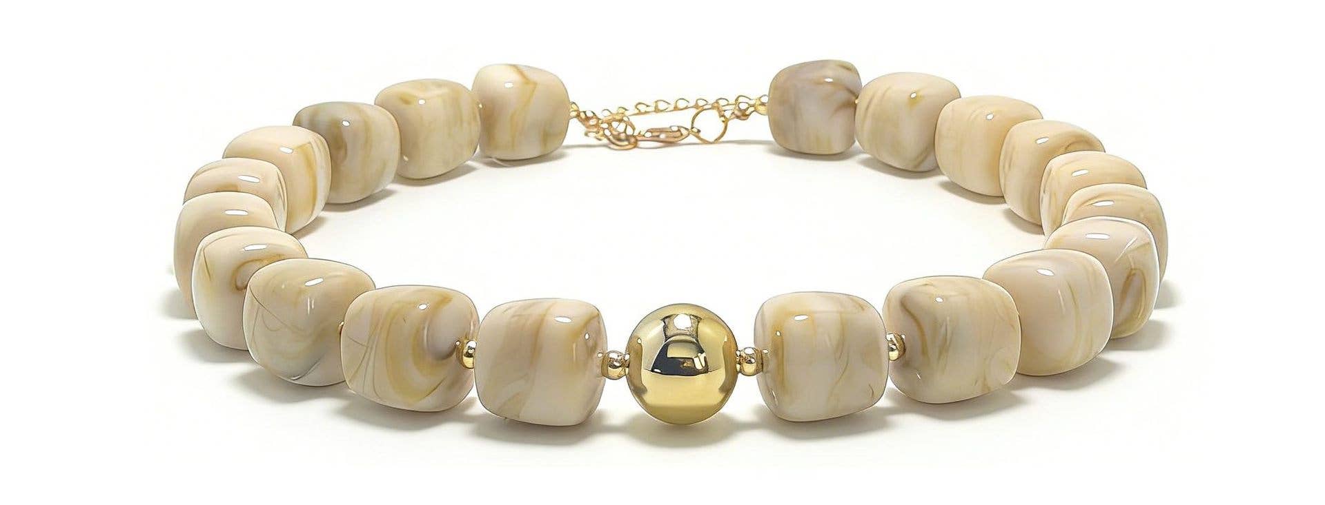Square Resin Bead Necklace With Gold Ball Detail