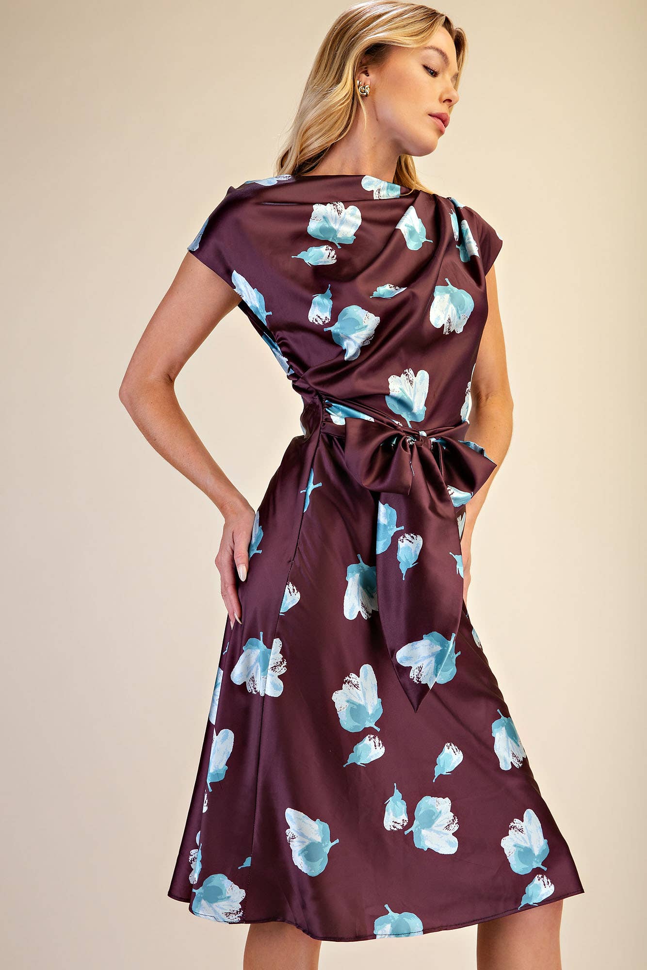 Floral Asymmetrical Neck Midi Dress