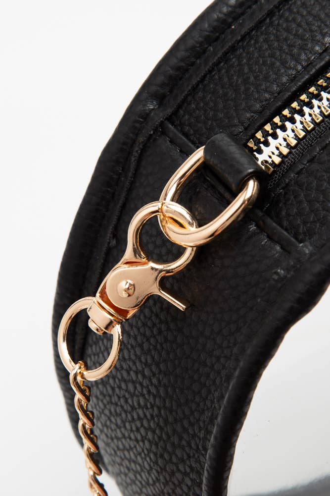 Solid Color Trim Clear Round Crossbody Bag: Gold