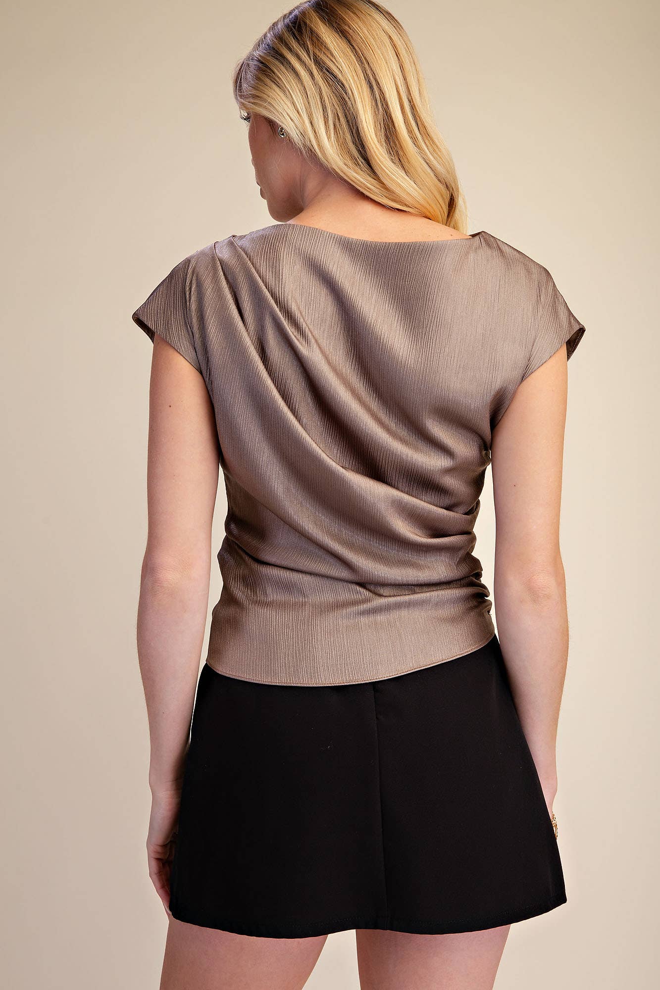 Asymmetrical Neck Waist Tie Blouse