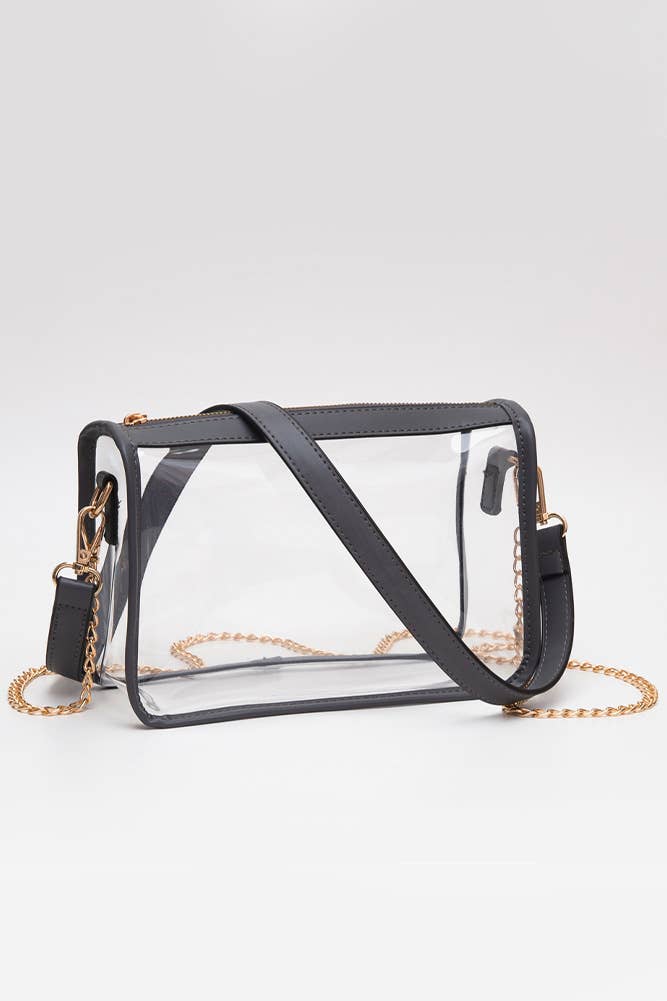 Clear Rectangle Stadium Concert Crossbody Bag: Gold