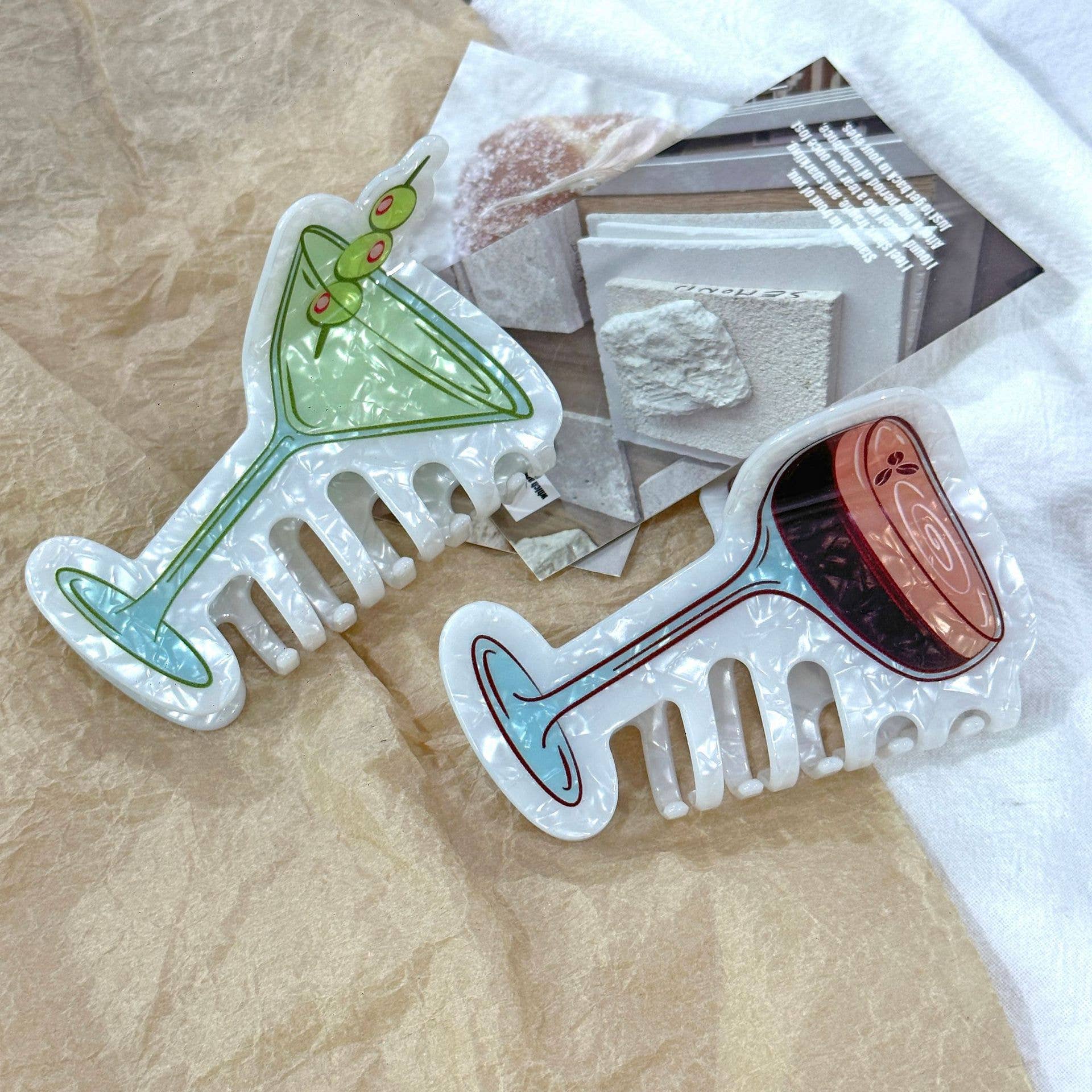 Fun Drink Glass & Cocktail Shaped Hair Claw