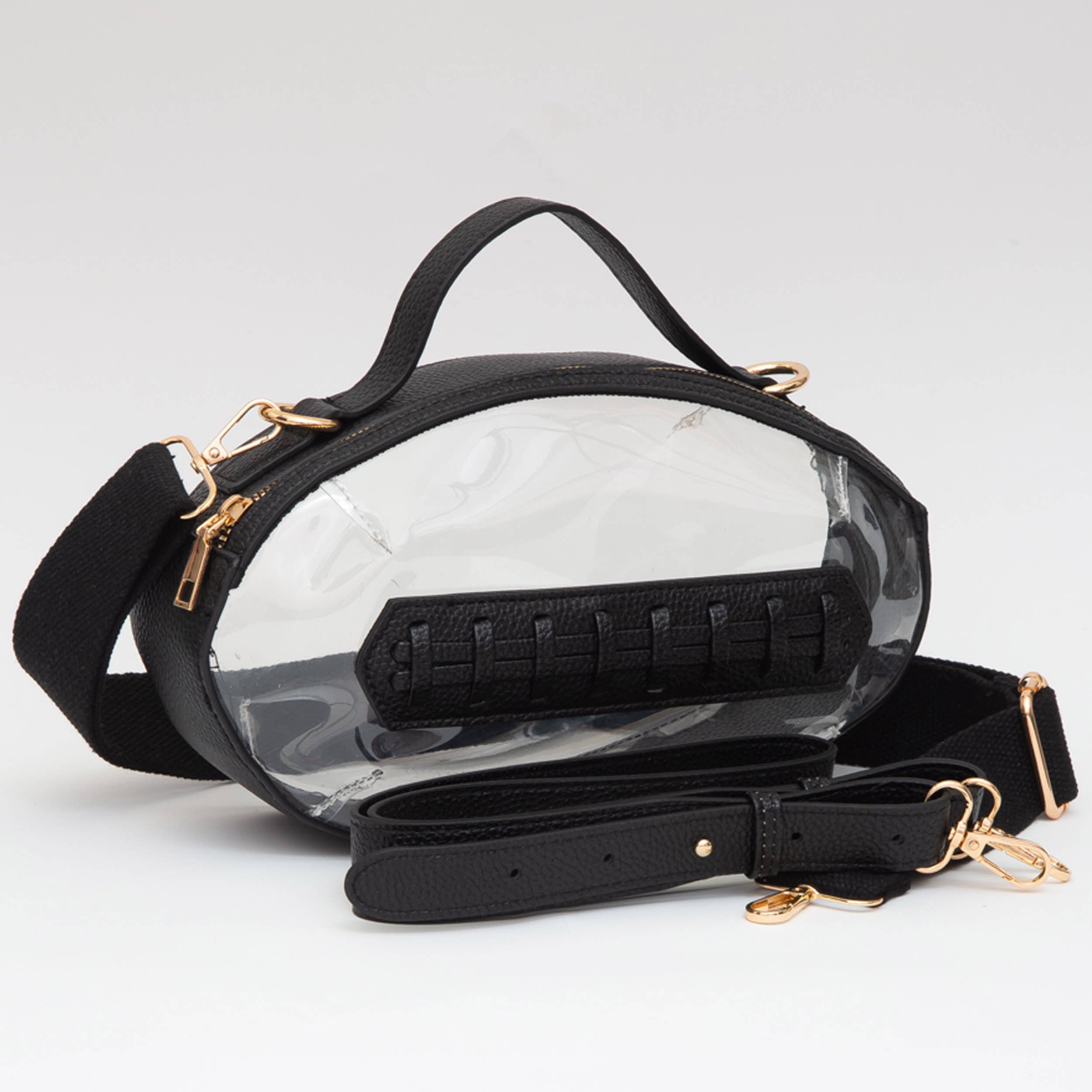 Foot Ball Shape Transparent Clear Stadium Bag: Black