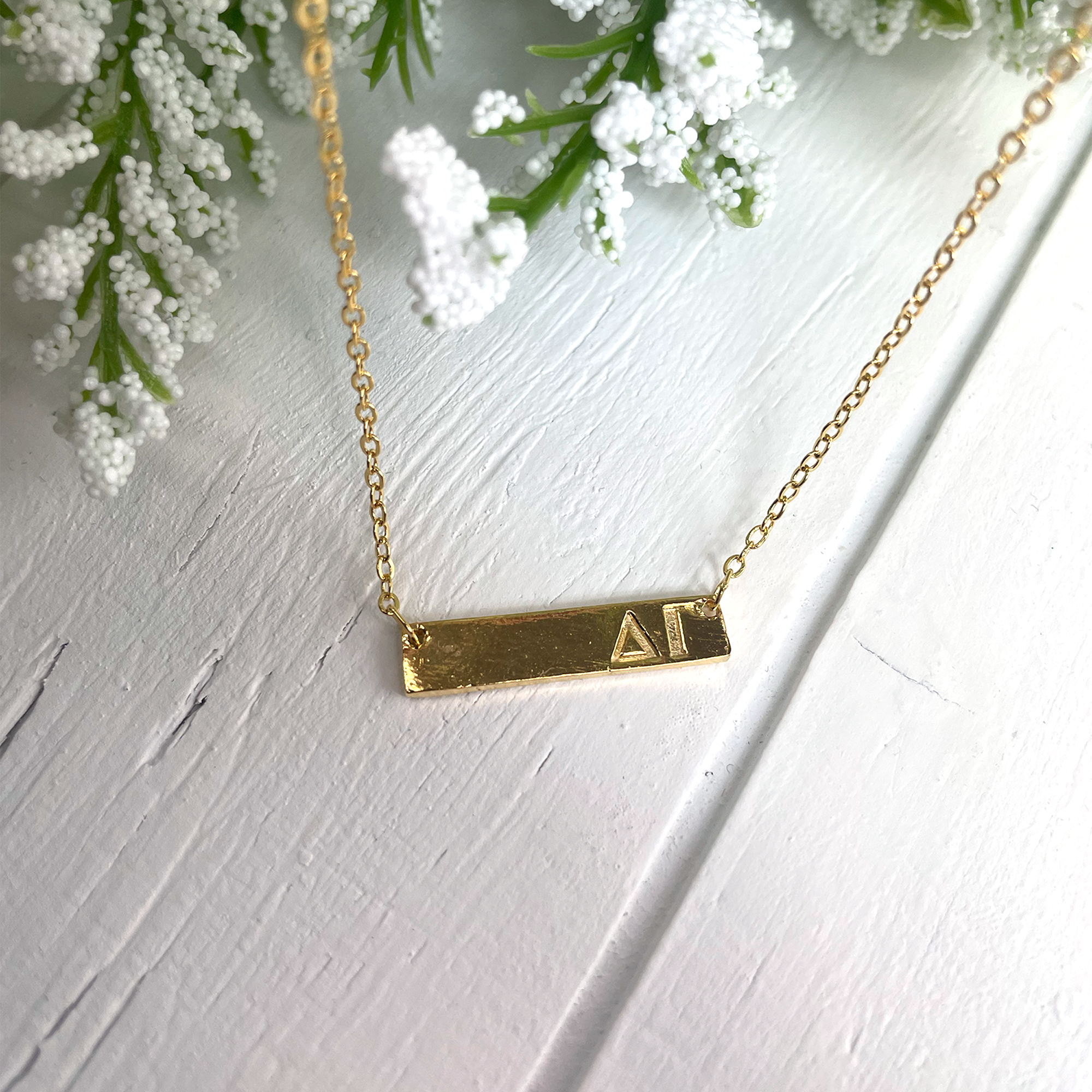 Delta Gamma Greek Letter Gold Plated Bar Necklace