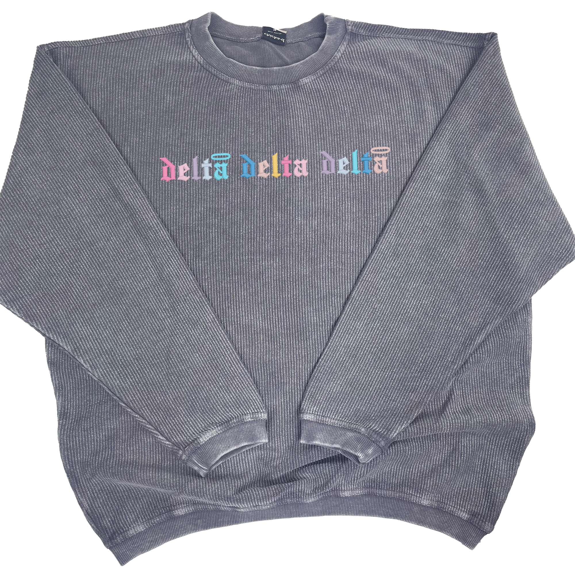 Delta Delta Delta Corded Crewneck Sweatshirt - Embroidered Old English Font
