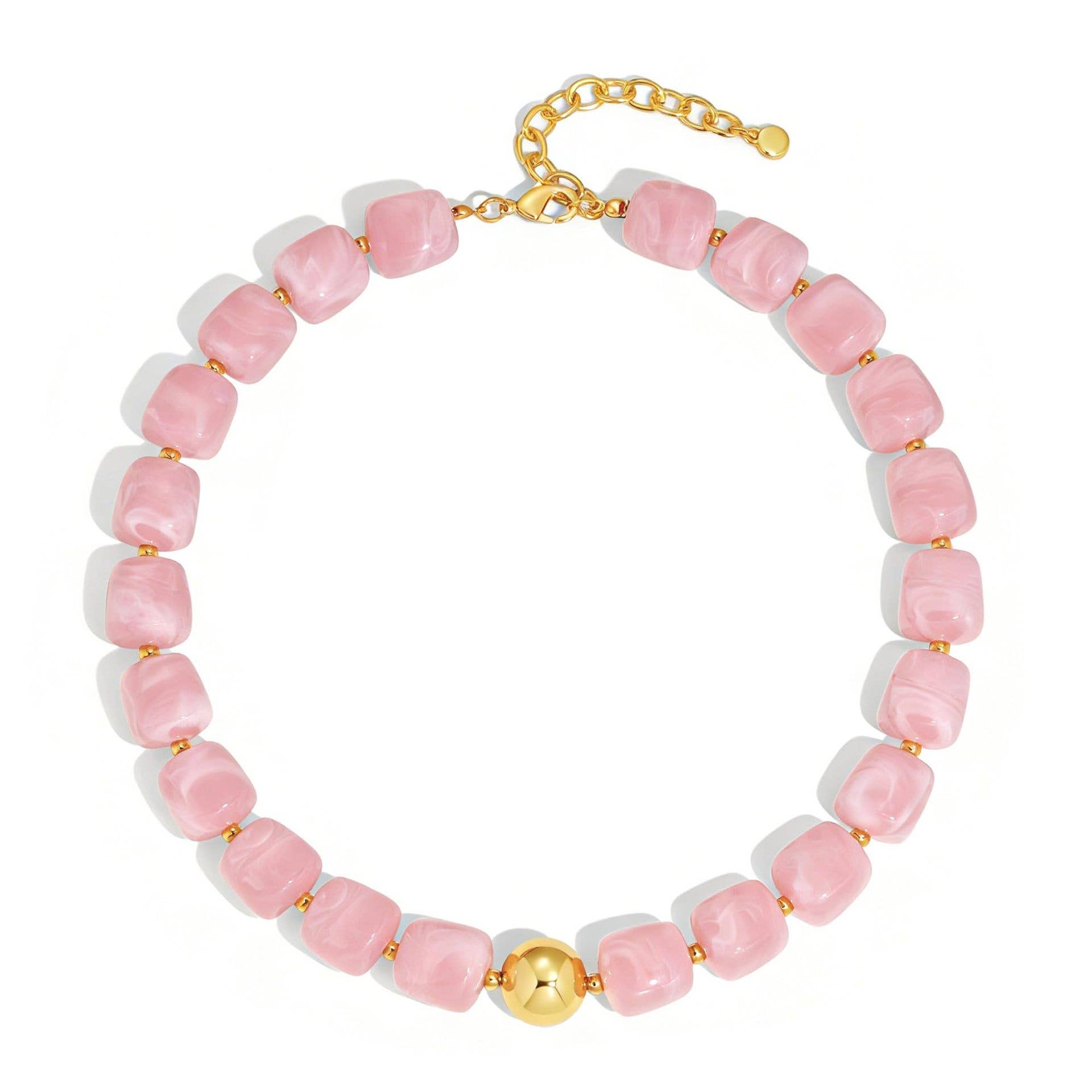 Square Resin Bead Necklace With Gold Ball Detail