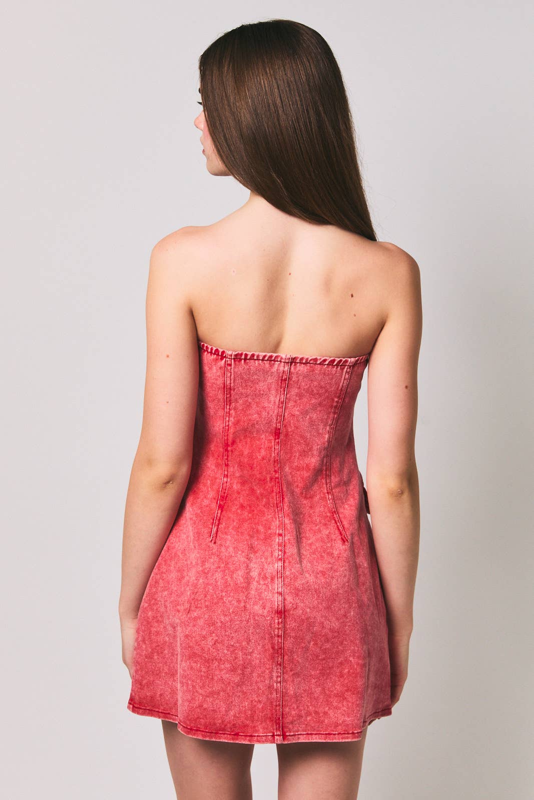 STRAPLESS BUTTON DOWN LOOSE FIT DENIM MINI DRESS