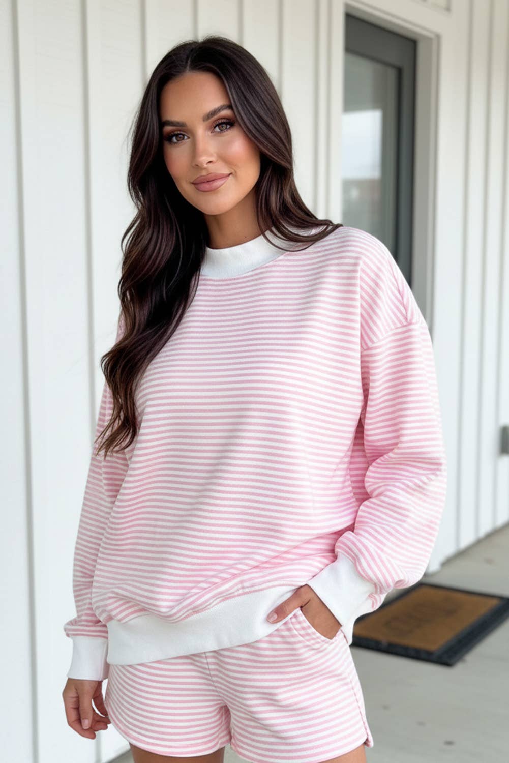 Stripe Oversize Sweatshirt and Shorts Set