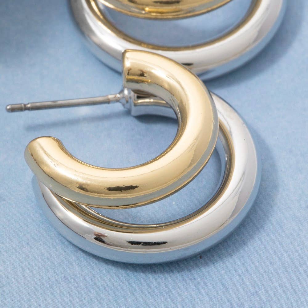 Gold Dipped Two Tone Layered Hoop Earrings