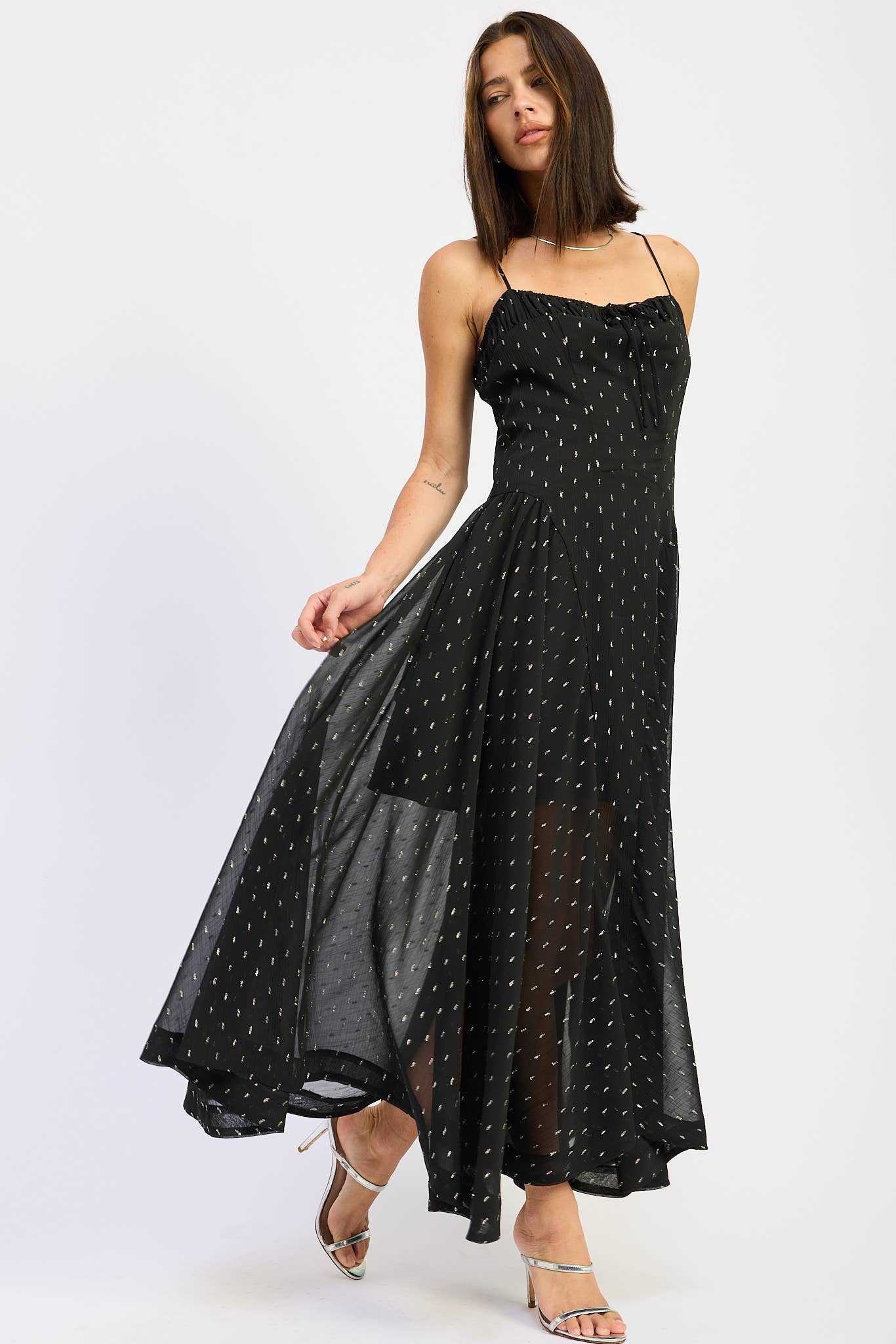 SPAGHETTI STRAP A LINE MAXI DRESS