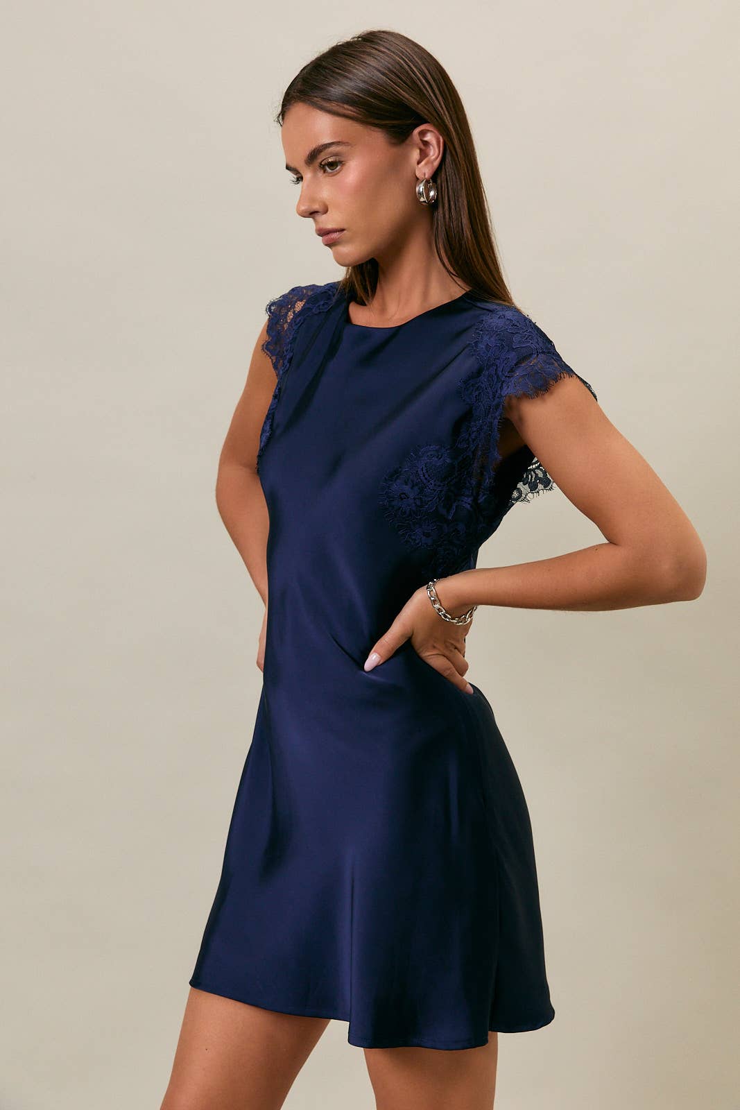 SLEEVELESS HIGH NECK LACE TRIM DETAIL DRESS