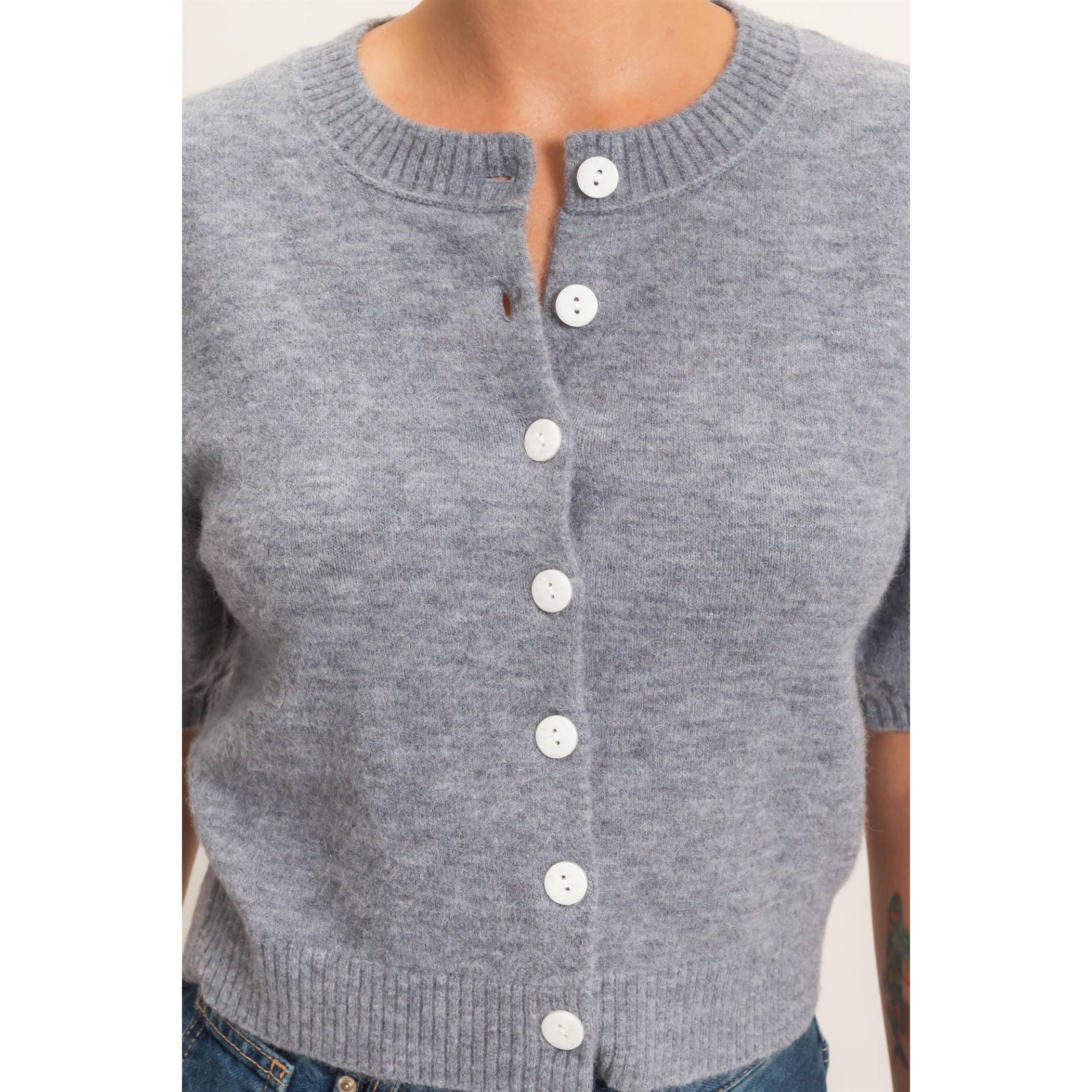 Button Front Puff Short Sleeve Cardigan
