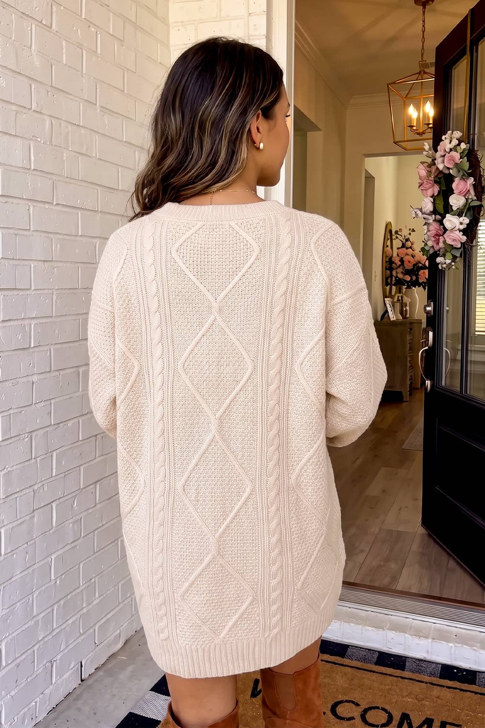 Cable Knit Loose Fit Sweater Mini Dress