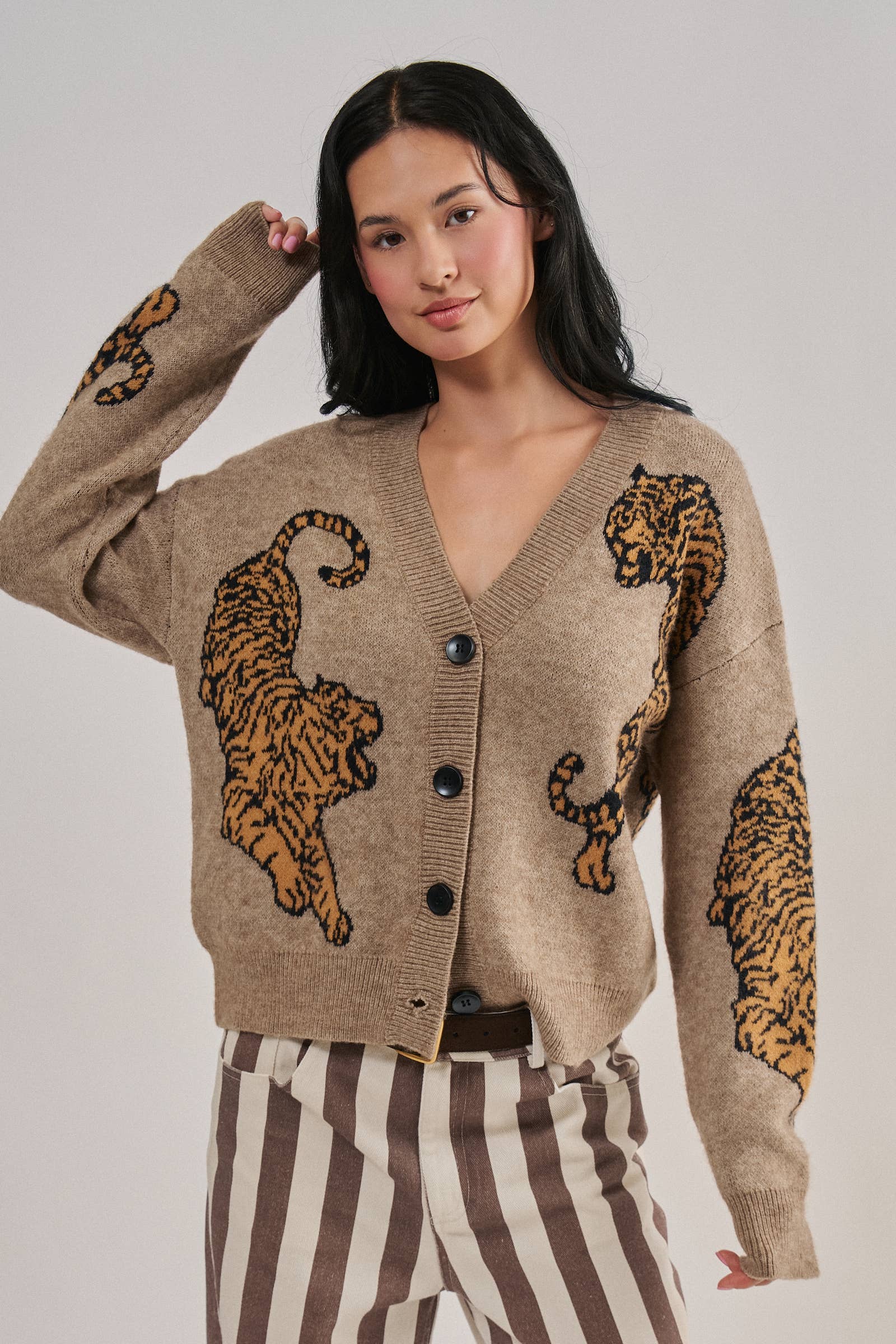 Tiger Jacquard Knit Sweater Cardigan