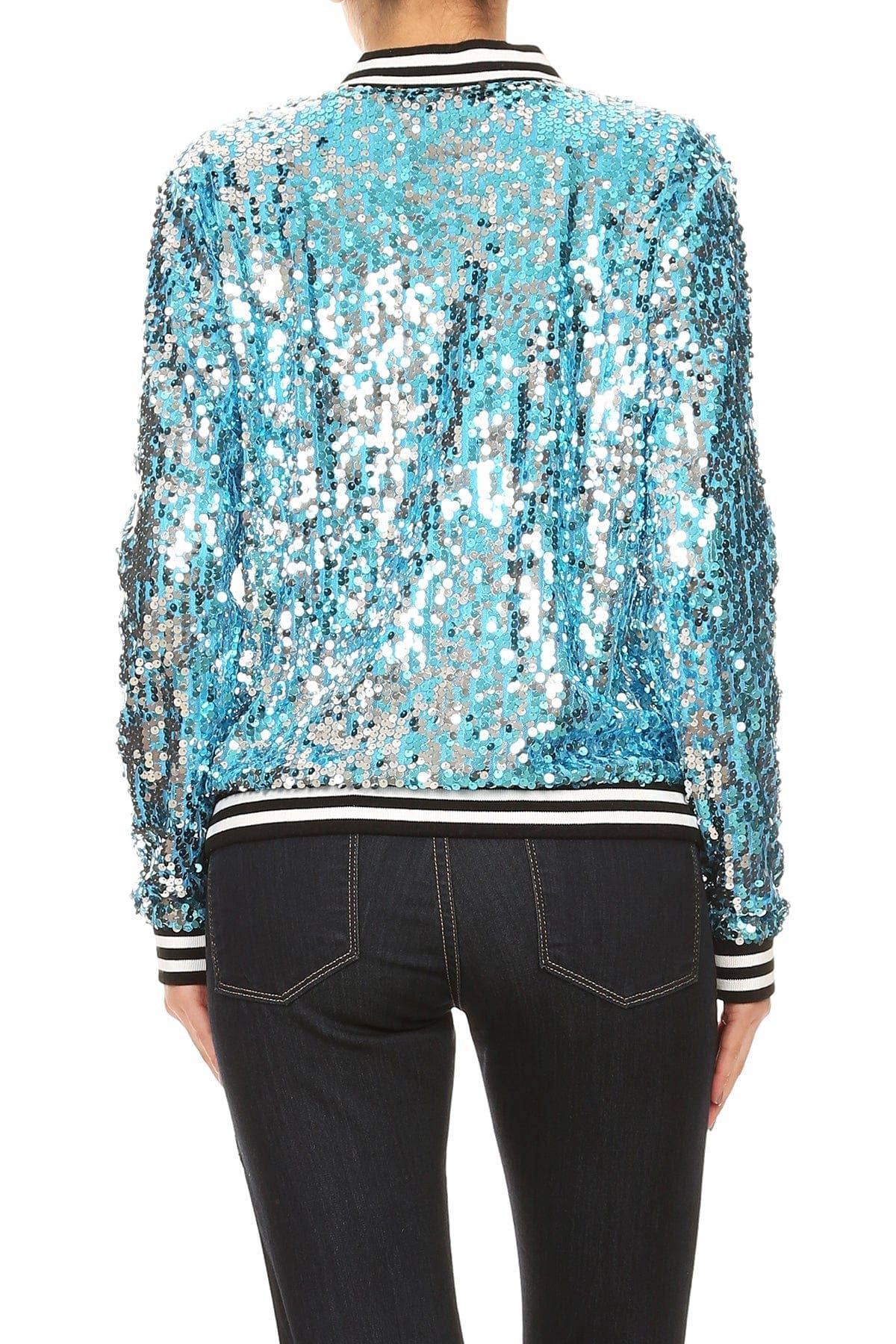 Game Day Sequin Bomber Zip-Up Jacket