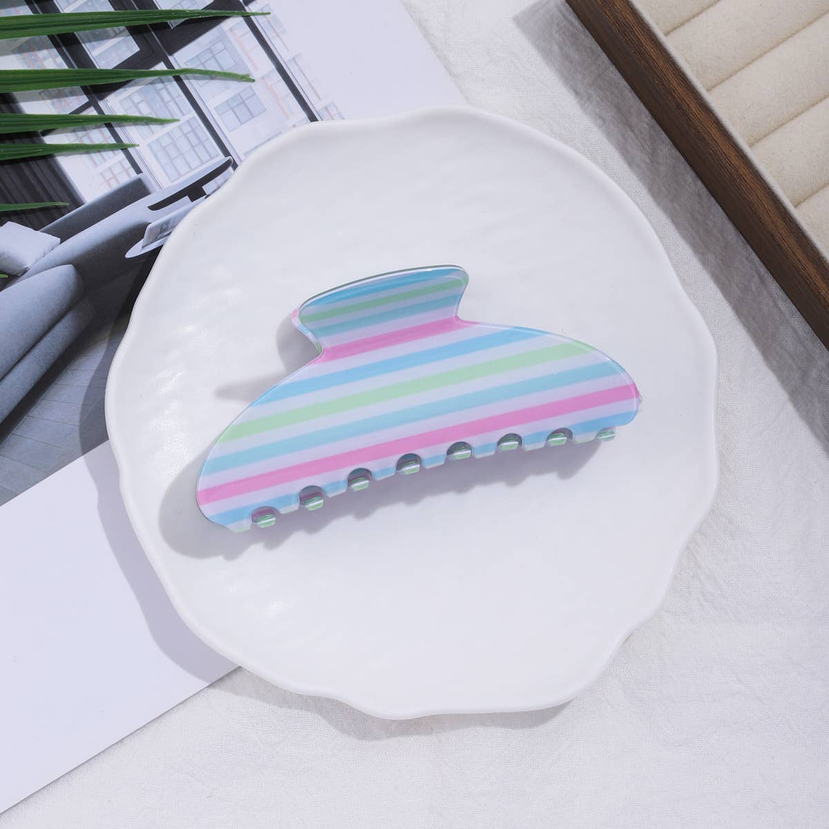 Vibrant Pastel Horizontal Stripe Hair Claw Clip