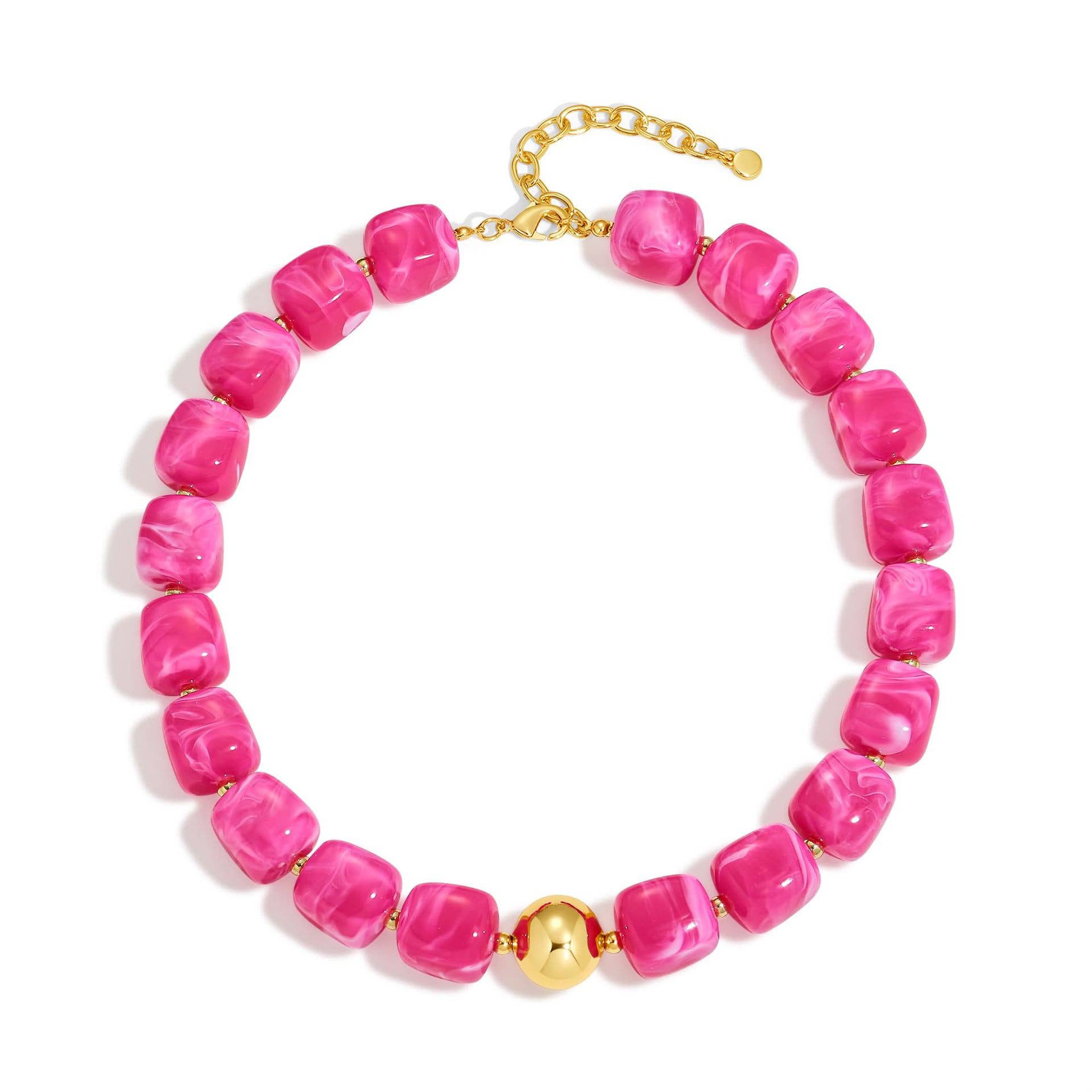 Square Resin Bead Necklace With Gold Ball Detail