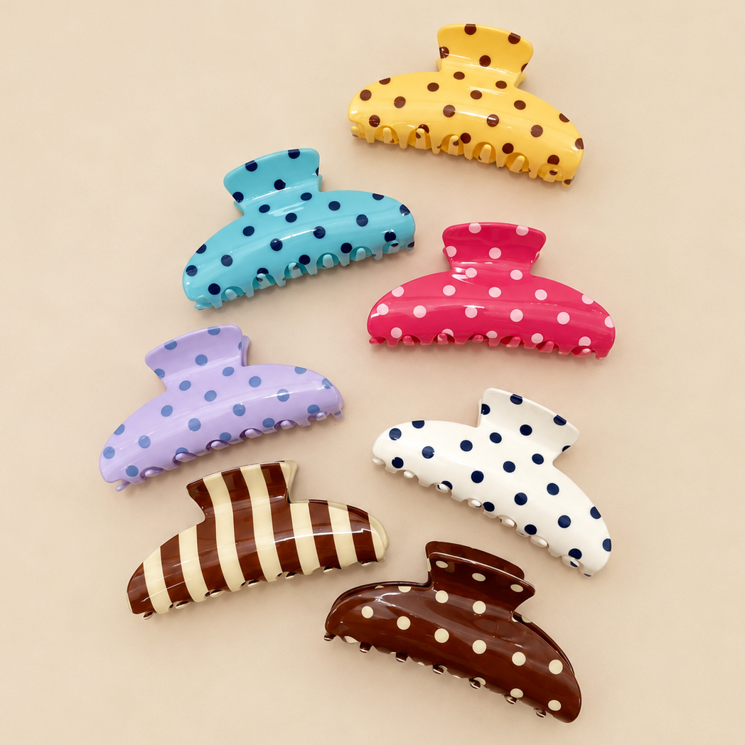 Retro Polka Dot Hair Claw - Glossy Spotted French