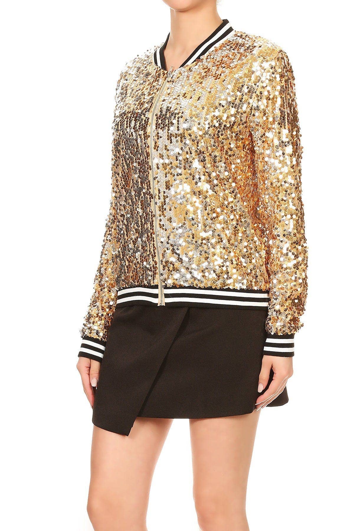 Game Day Sequin Bomber Zip-Up Jacket