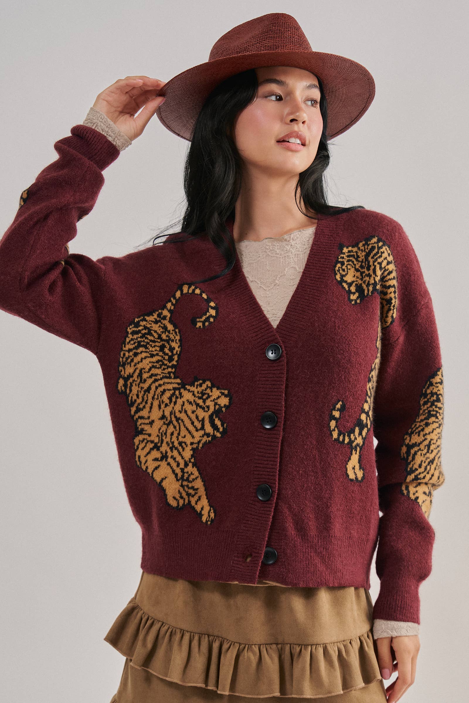 Tiger Jacquard Knit Sweater Cardigan